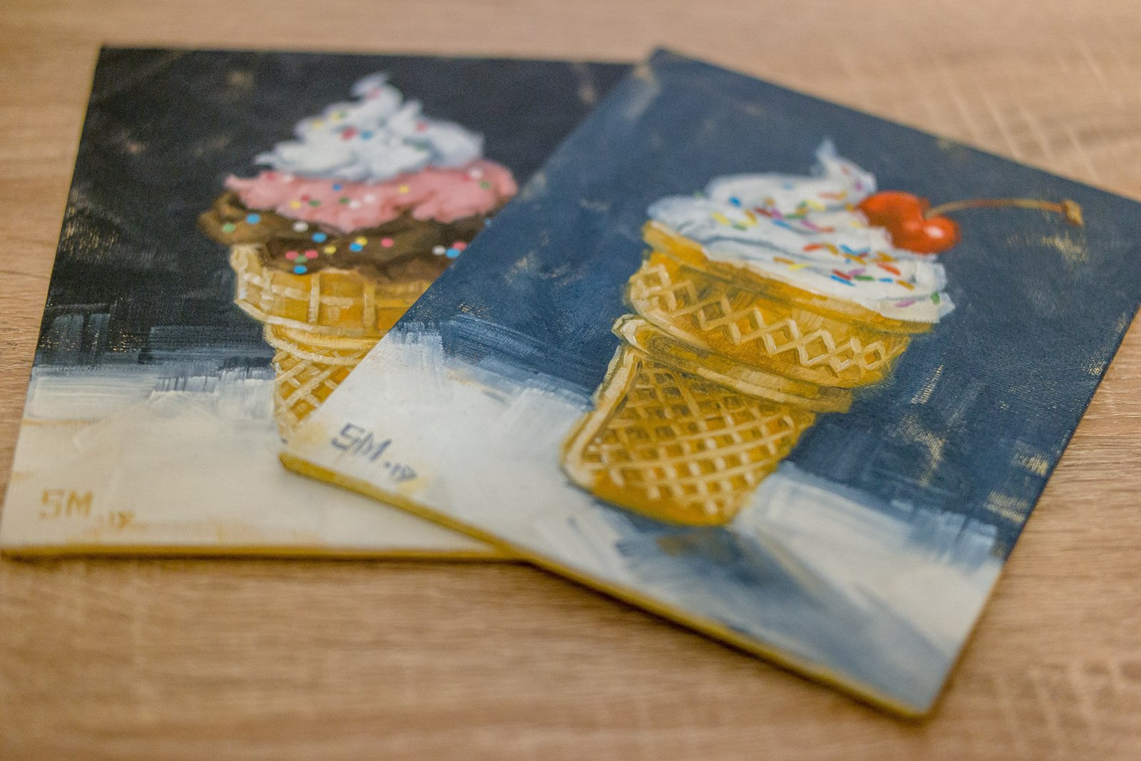 Ice cream Original art by S.Lee Mark 8x6 Cake Sweet Stil life oil painting