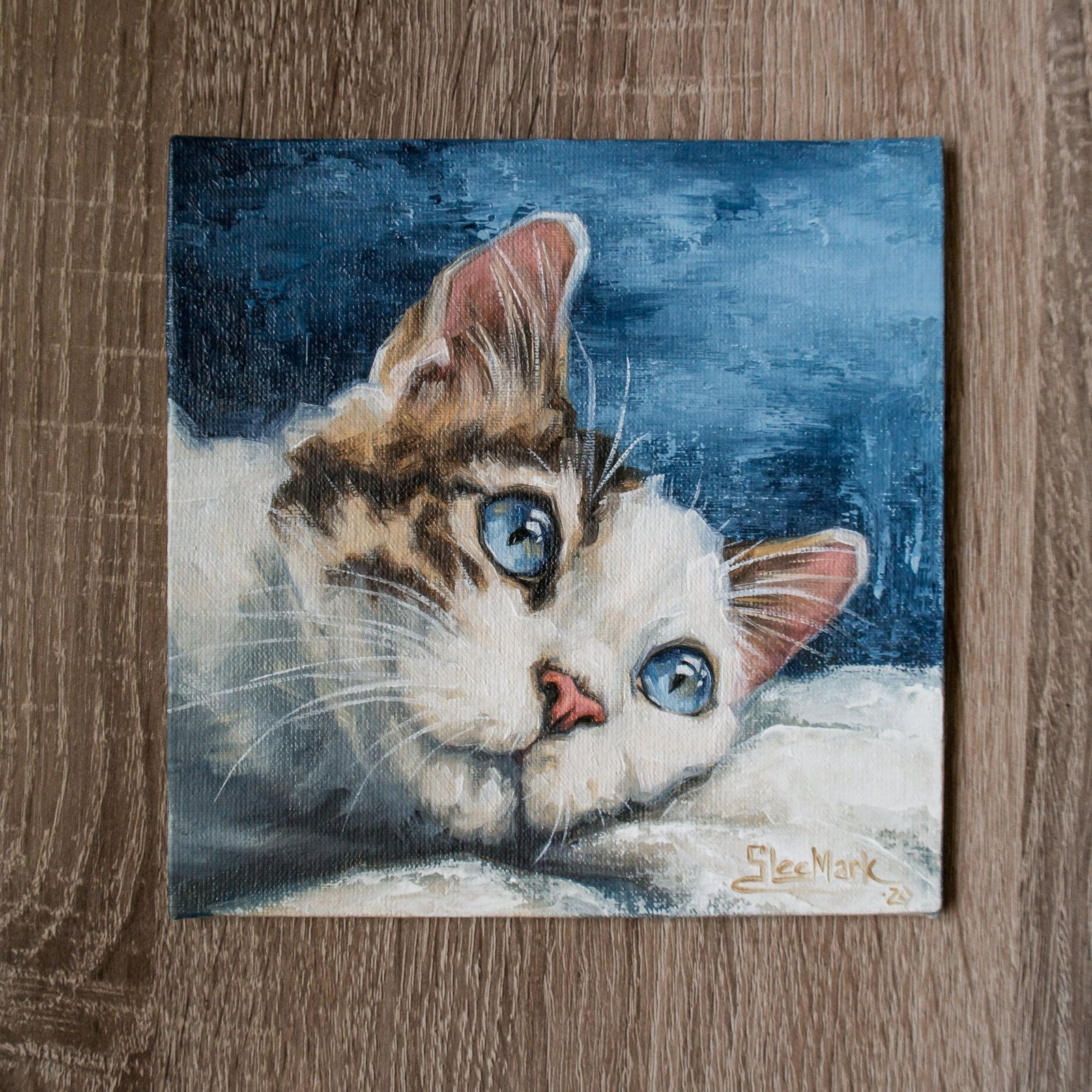 Kitti Original art 6"x6" by S. Lee Mark Cat oil painting, Pet portrait, Ginger cat, Cat portrait, Animal painting, Animal art