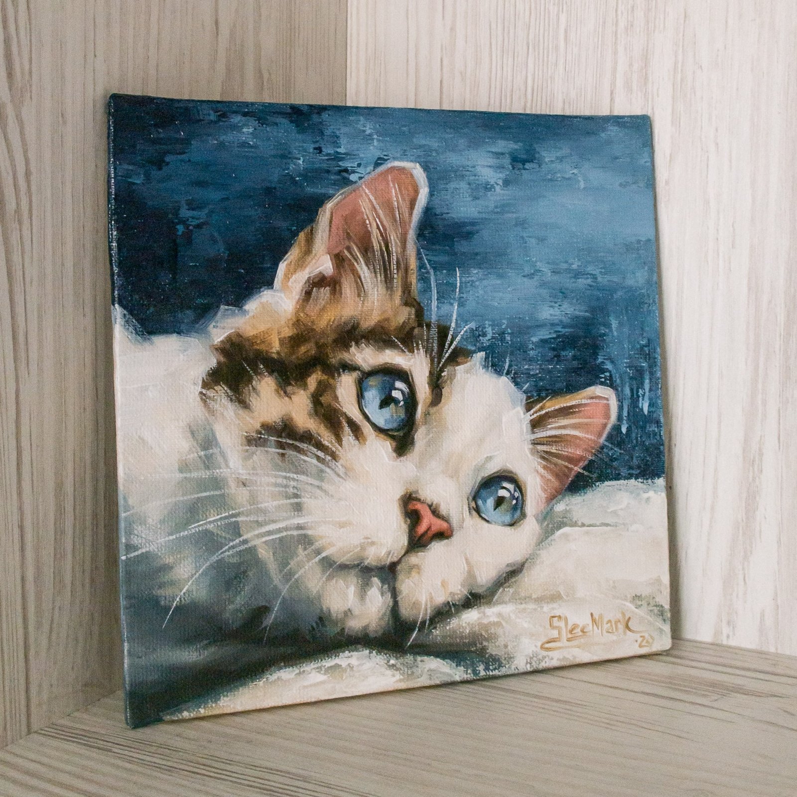 Kitti Original art 6"x6" by S. Lee Mark Cat oil painting, Pet portrait, Ginger cat, Cat portrait, Animal painting, Animal art