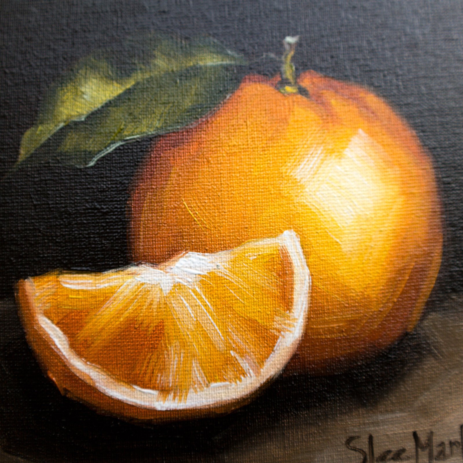 Orange slice Original art 6x6 by S. Lee Mark - Stil life oil painting Fruit art Fruit still life Fruit painting Citrus art