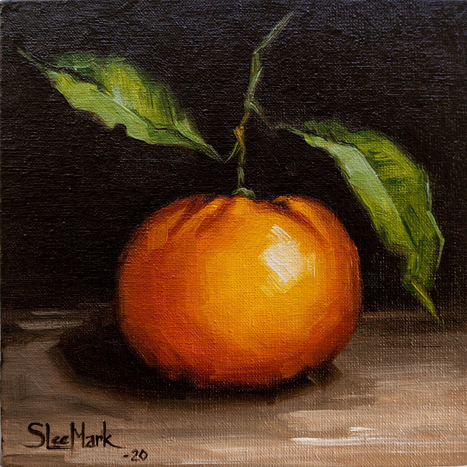 Dancing tangerine Original art 6x6 by S. Lee Mark - Stil life oil painting Fruit art Fruit still life Fruit painting Citrus art by Svitlana Lee Mark