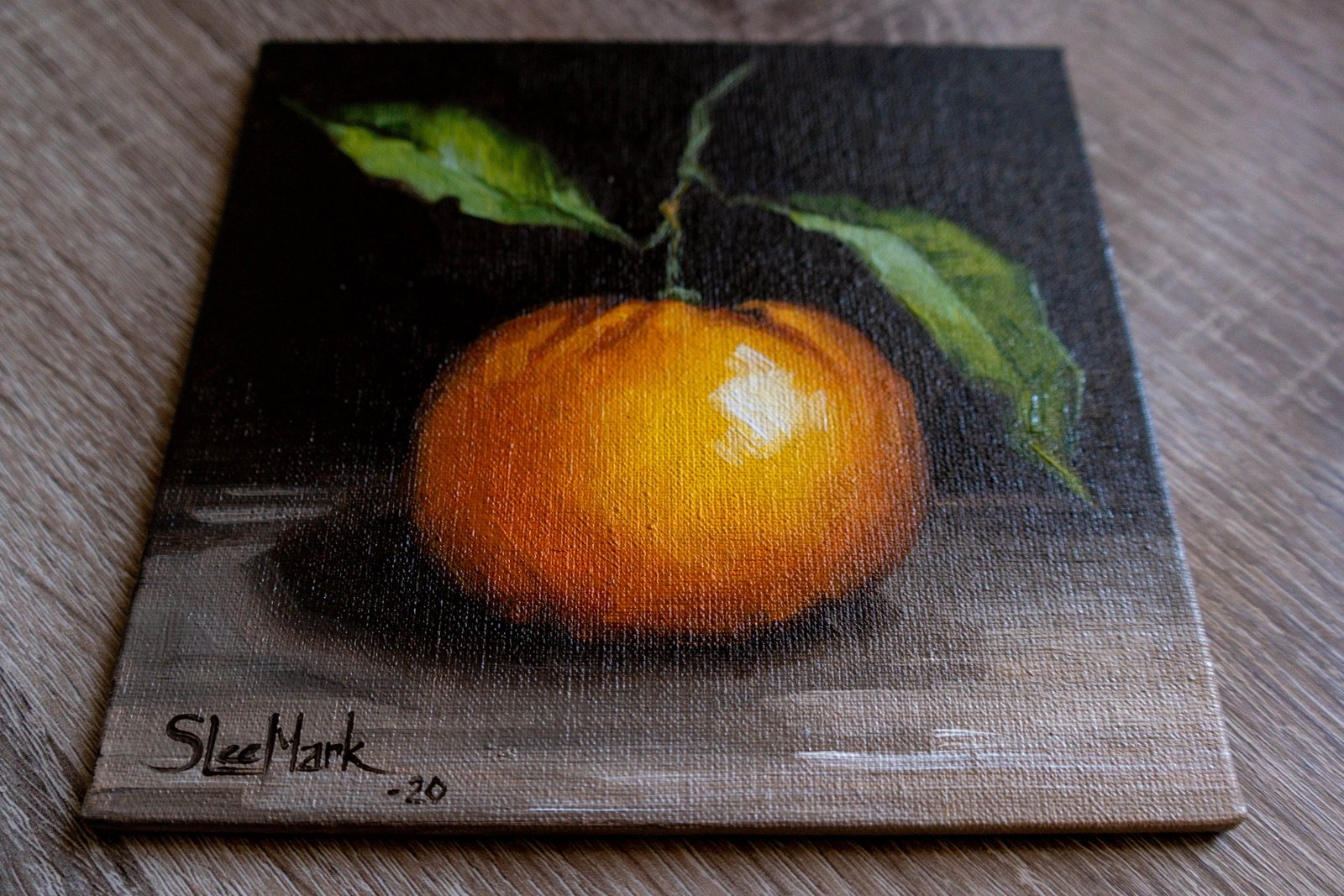Dancing tangerine Original art 6x6 by S. Lee Mark - Stil life oil painting Fruit art Fruit still life Fruit painting Citrus art