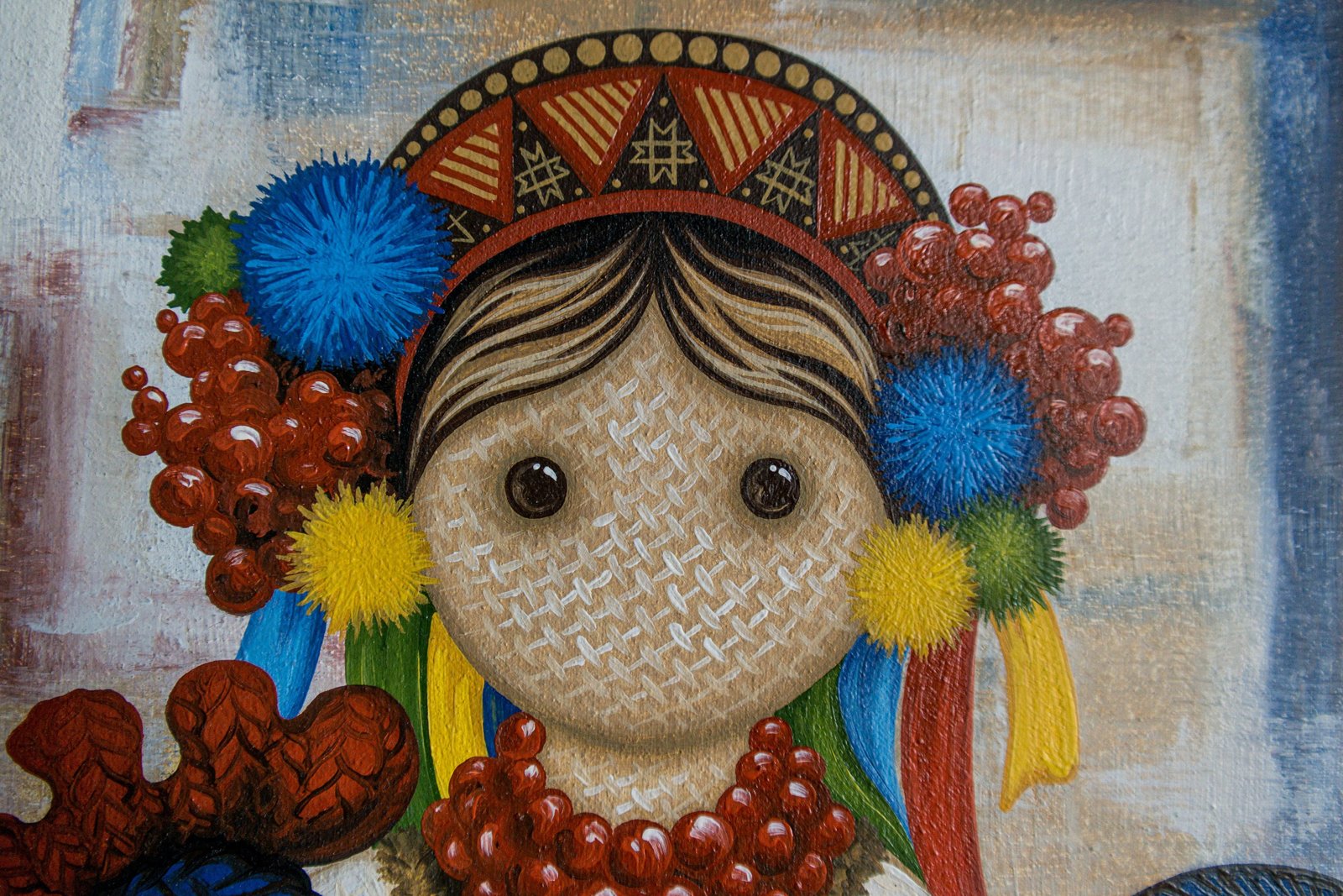 Grandma's Tales 20" Original Modern art by S. Lee Mark Ukrainian art Embroidery Rooster