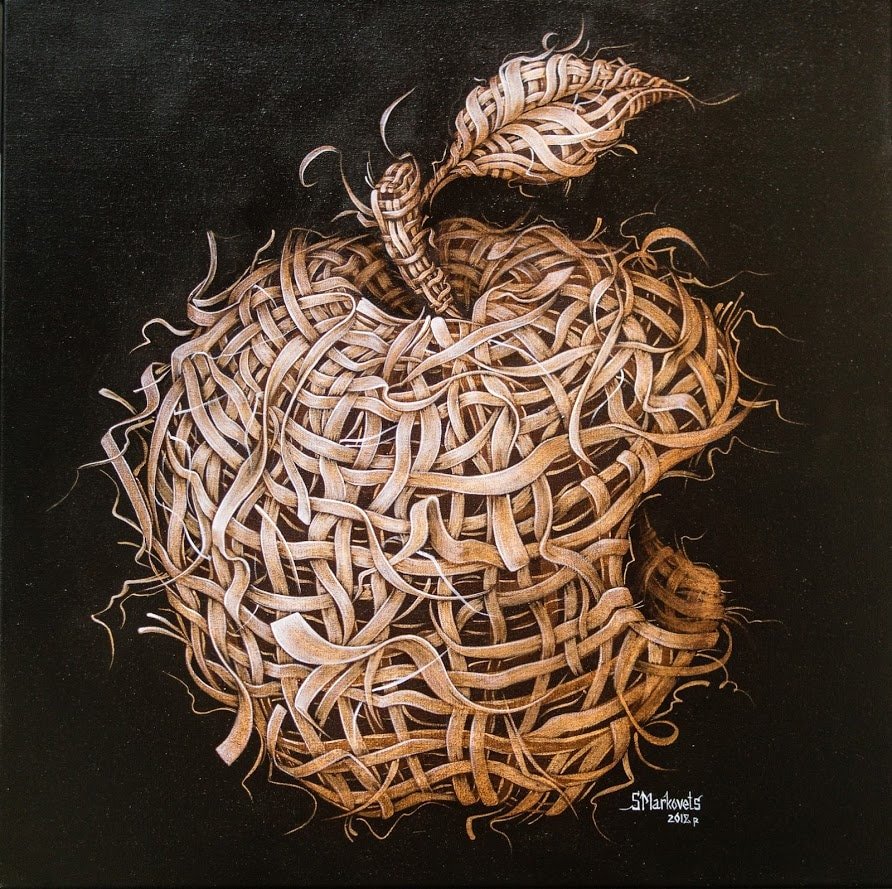 Apple IX 20" Original Modern art by S. Lee Mark Network Stil life oil painting Fruit art Fruit still life Fruit painting Apple art