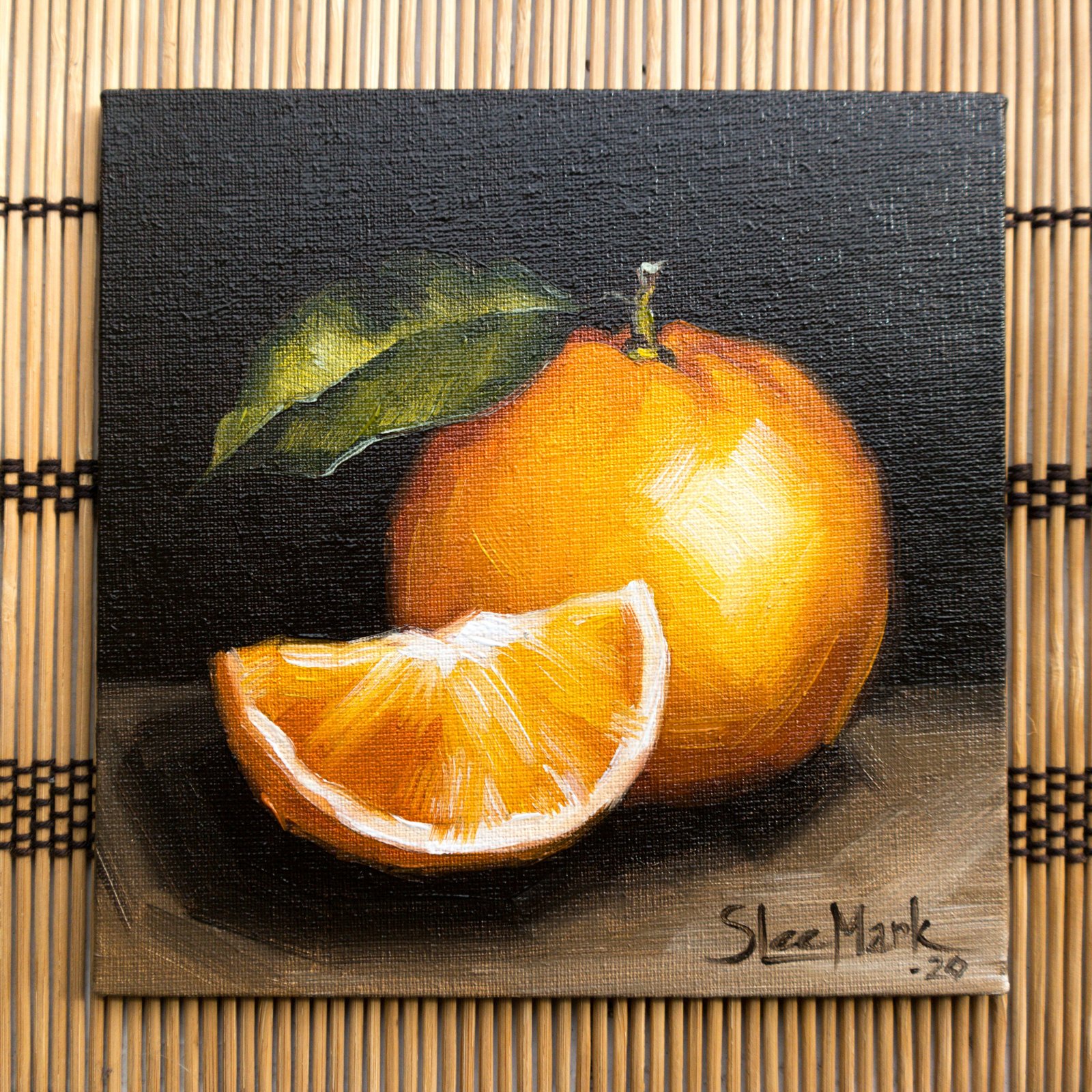 Orange slice Original art 6x6 by S. Lee Mark - Stil life oil painting Fruit art Fruit still life Fruit painting Citrus art