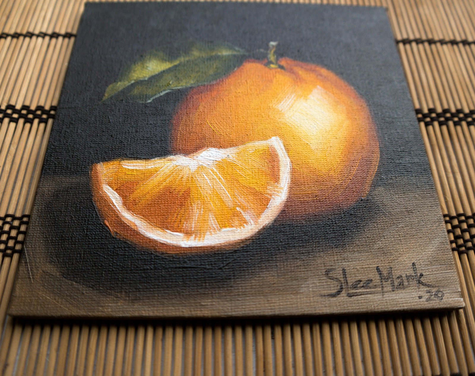 Orange slice Original art 6x6 by S. Lee Mark - Stil life oil painting Fruit art Fruit still life Fruit painting Citrus art