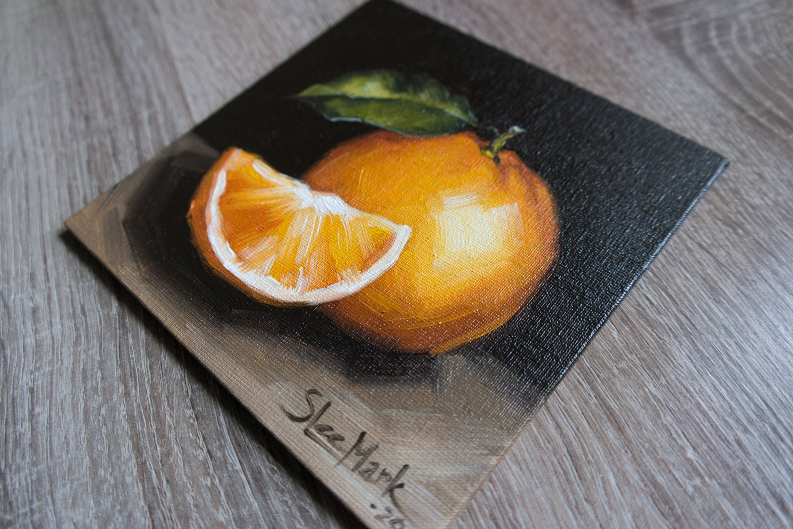 Orange slice Original art 6x6 by S. Lee Mark - Stil life oil painting Fruit art Fruit still life Fruit painting Citrus art