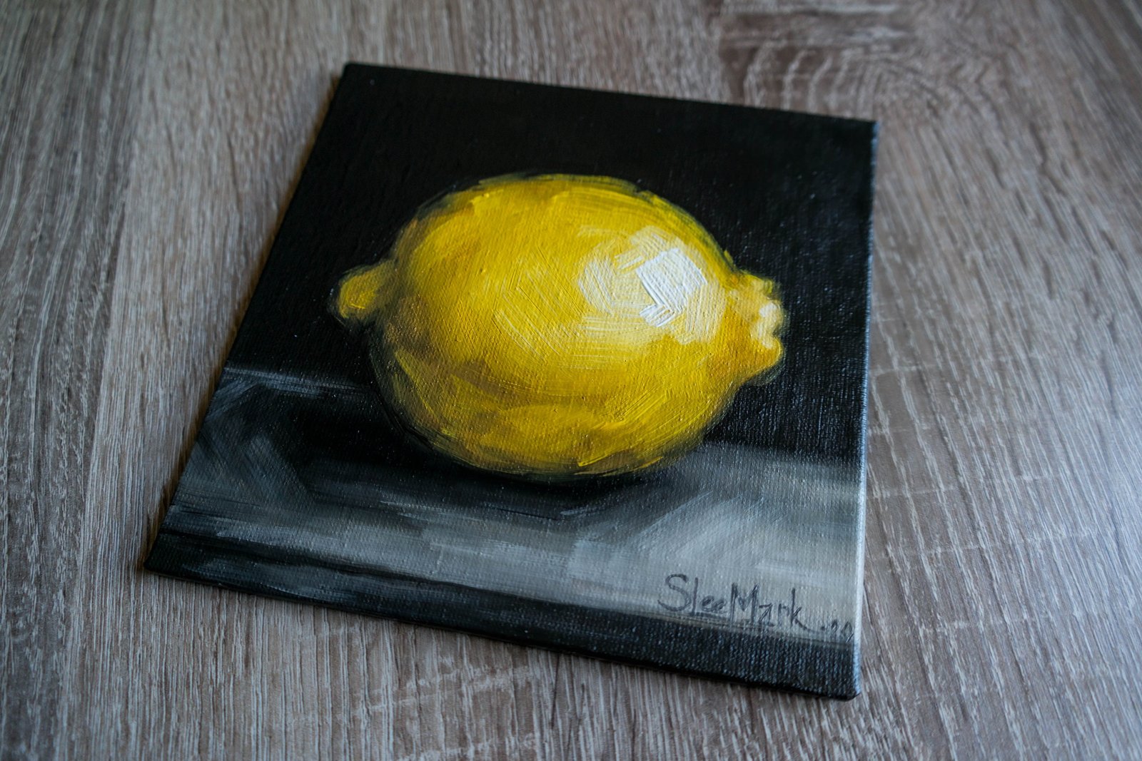 Lemon Original art 6x6 by S. Lee Mark - Stil life oil painting Fruit art Fruit still life Fruit painting Home Living Décor Wall Hangings