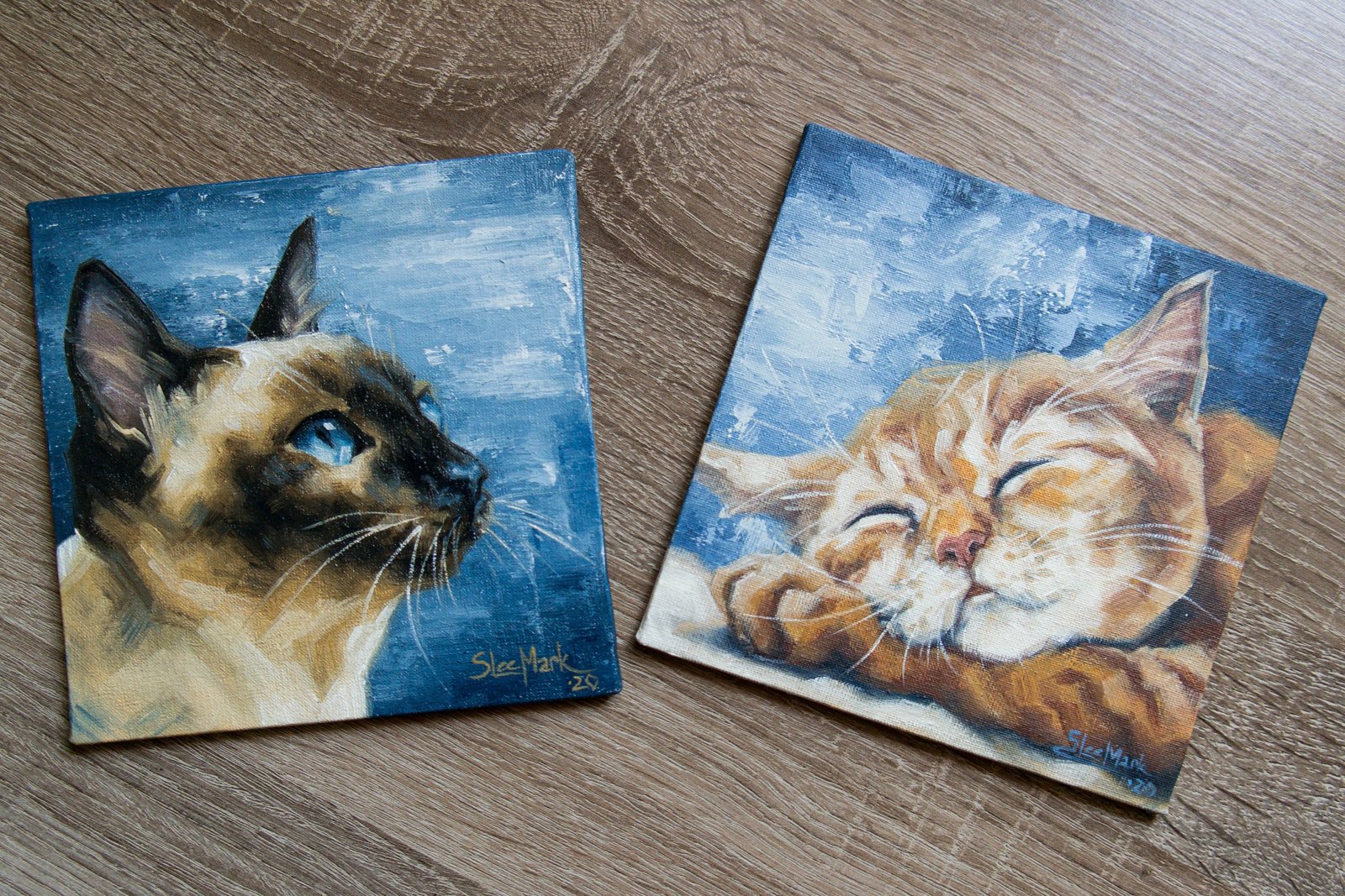 Waiting for... Original art 6x6 by S. Lee Mark - Cat oil painting, Pet portrait, Ginger cat, Cat portrait, Animal painting, Animal art