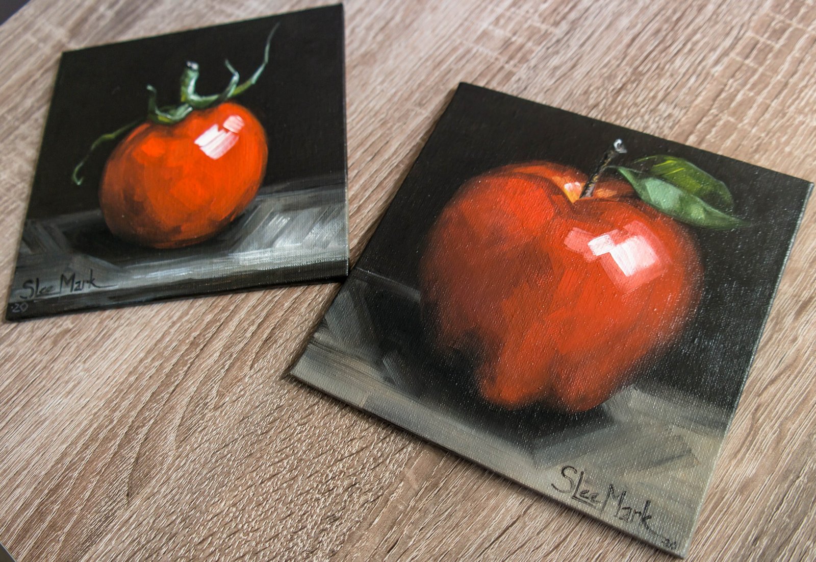 Tomato Original art 6x6 by S. Lee Mark - Stil life oil painting Fruit art Vegetable still life painting Small artwork Kitchen Decor