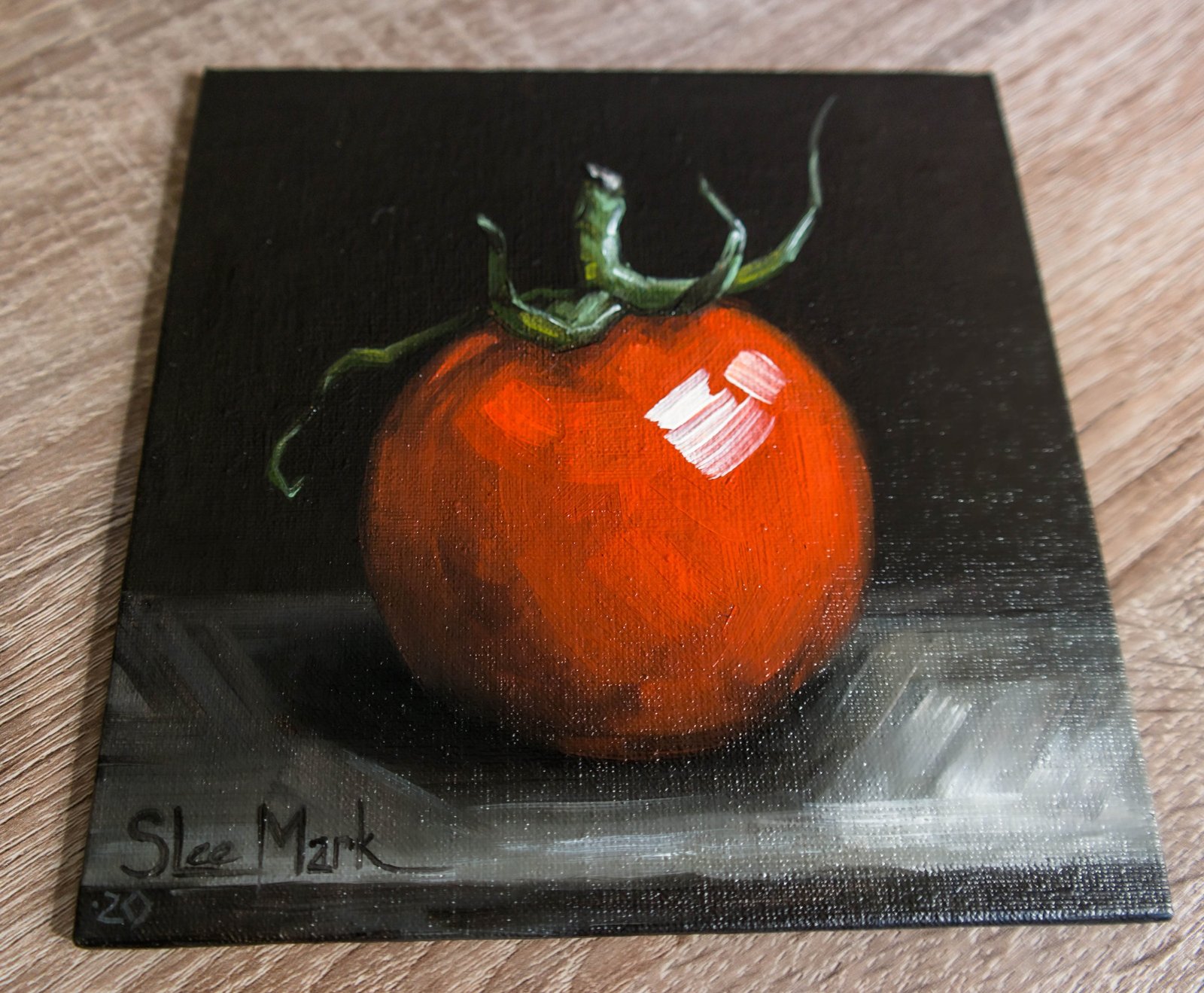 Tomato Original art 6x6 by S. Lee Mark - Stil life oil painting Fruit art Vegetable still life painting Small artwork Kitchen Decor