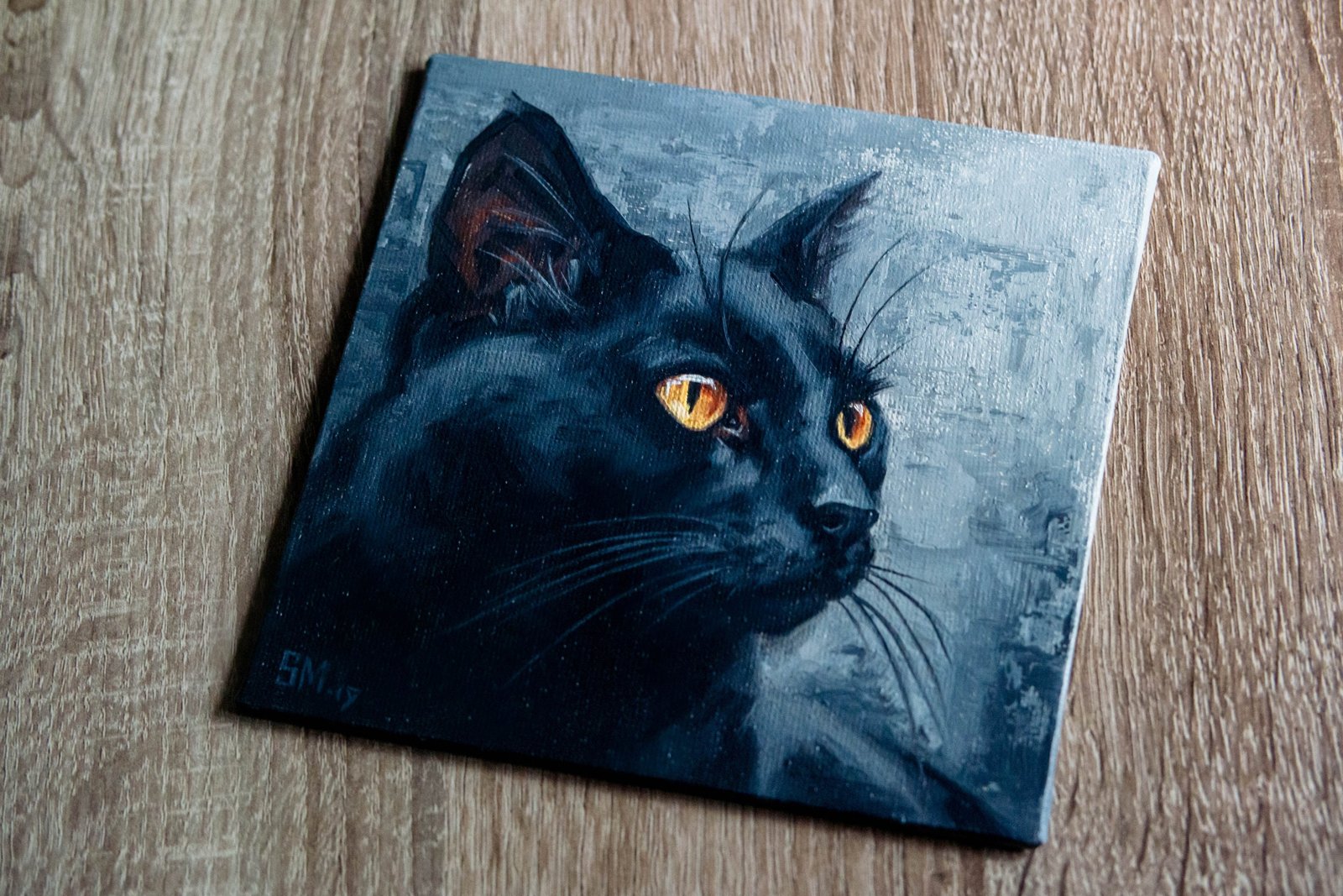 Cat oil painting, Pet portrait, Black cat, Cat portrait, Animal painting, Animal art, Original art, 6x6 by S.Lee Mark
