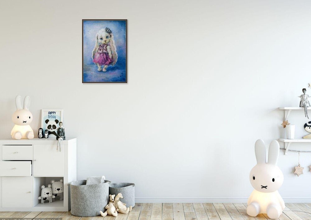 Barbie Rabbit Betti 20" Modern Original art by S. Lee Mark rabbit princess bunny animal fine art painting rabbit queen Barbie bunny pink