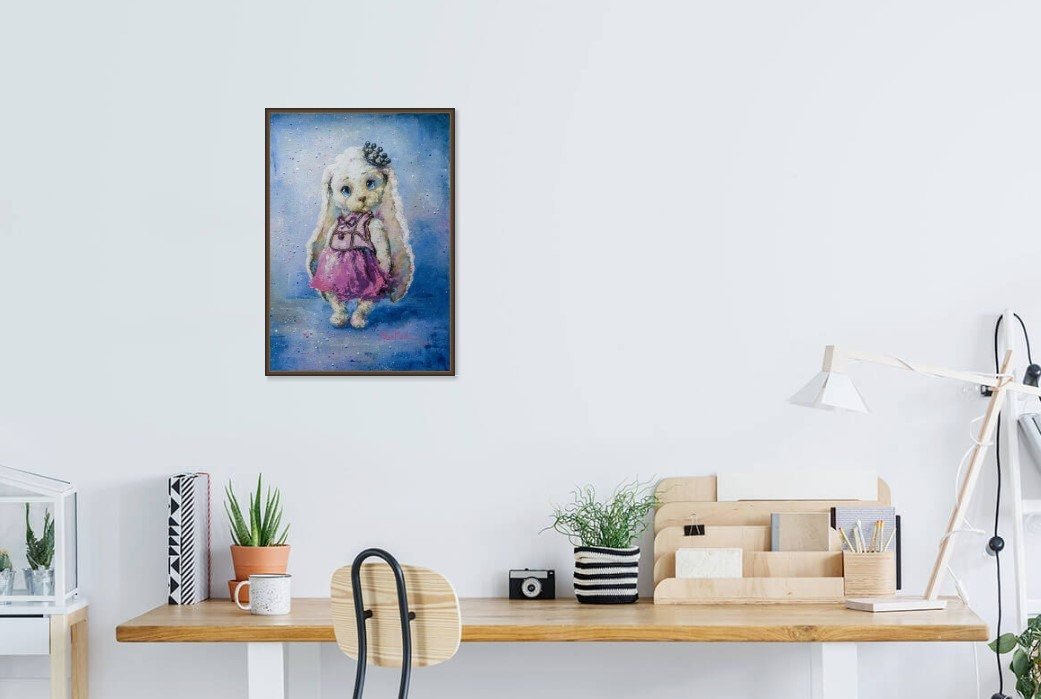 Barbie Rabbit Betti 20" Modern Original art by S. Lee Mark rabbit princess bunny animal fine art painting rabbit queen Barbie bunny pink