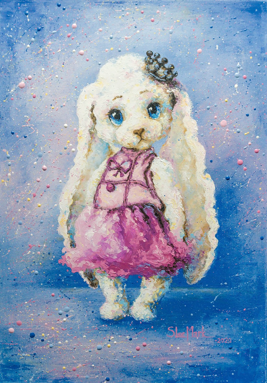 Barbie Rabbit Betti 20" Modern Original art by S. Lee Mark rabbit princess bunny animal fine art painting rabbit queen Barbie bunny pink