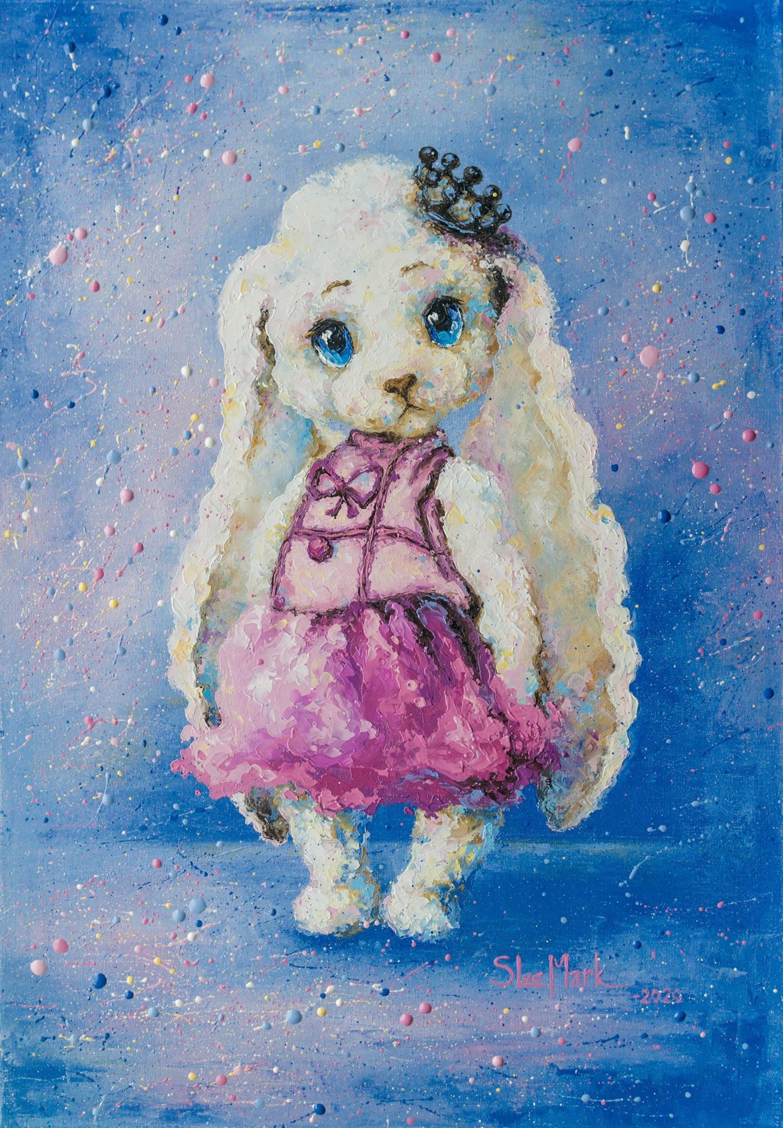 Barbie Rabbit Betti 20" Modern Original art by S. Lee Mark rabbit princess bunny animal fine art painting rabbit queen Barbie bunny pink