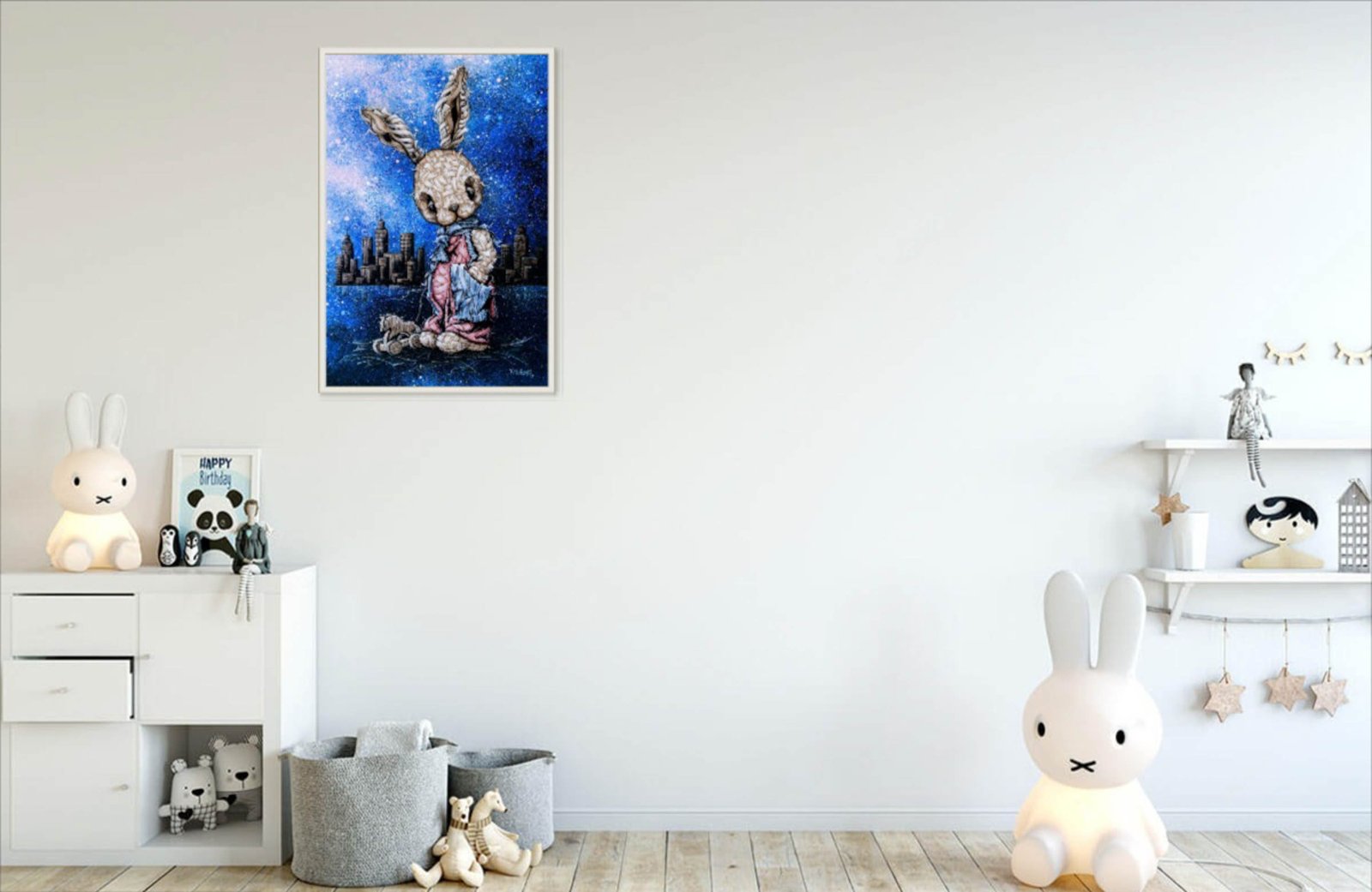 Rabbit Romeo 26" Original Modern art by S. Lee Mark Home & Living Home Décor Wall Décor Wall Hangings Rabbit Paintings Banny