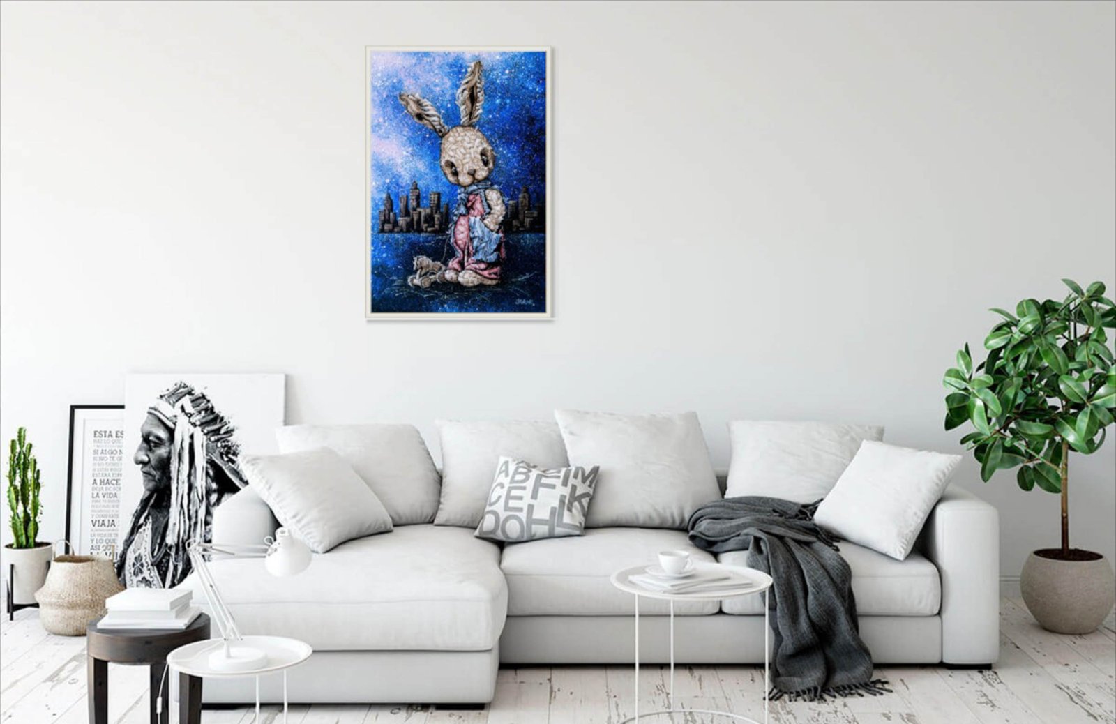 Rabbit Romeo 26" Original Modern art by S. Lee Mark Home & Living Home Décor Wall Décor Wall Hangings Rabbit Paintings Banny