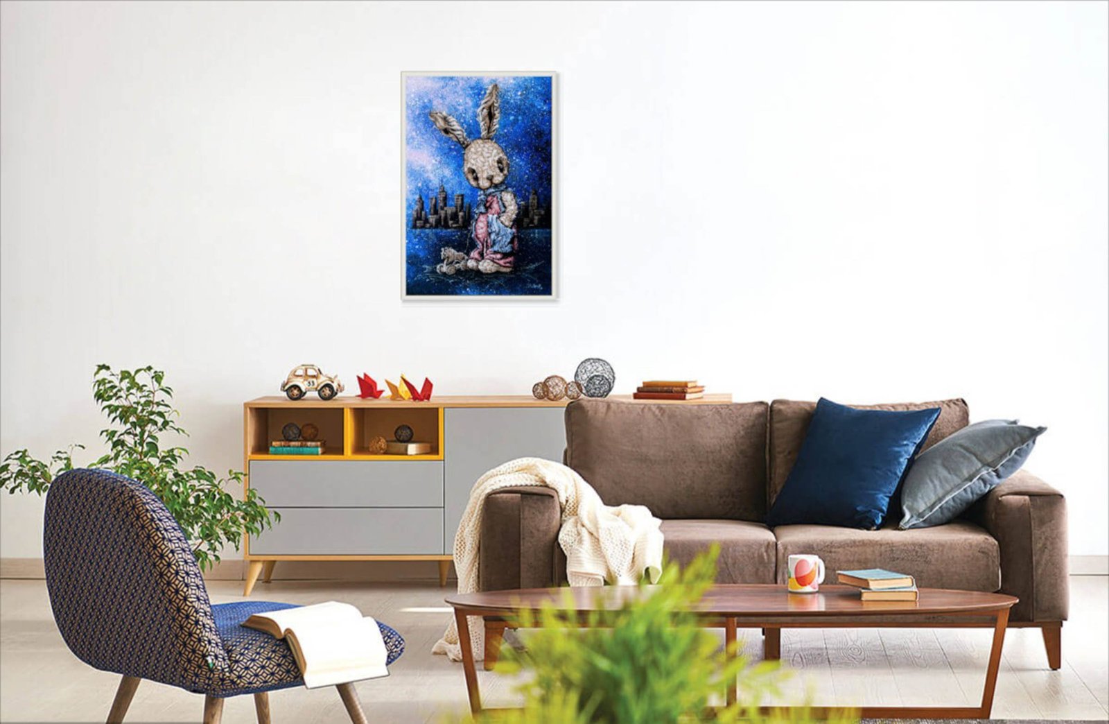 Rabbit Romeo 26" Original Modern art by S. Lee Mark Home & Living Home Décor Wall Décor Wall Hangings Rabbit Paintings Banny
