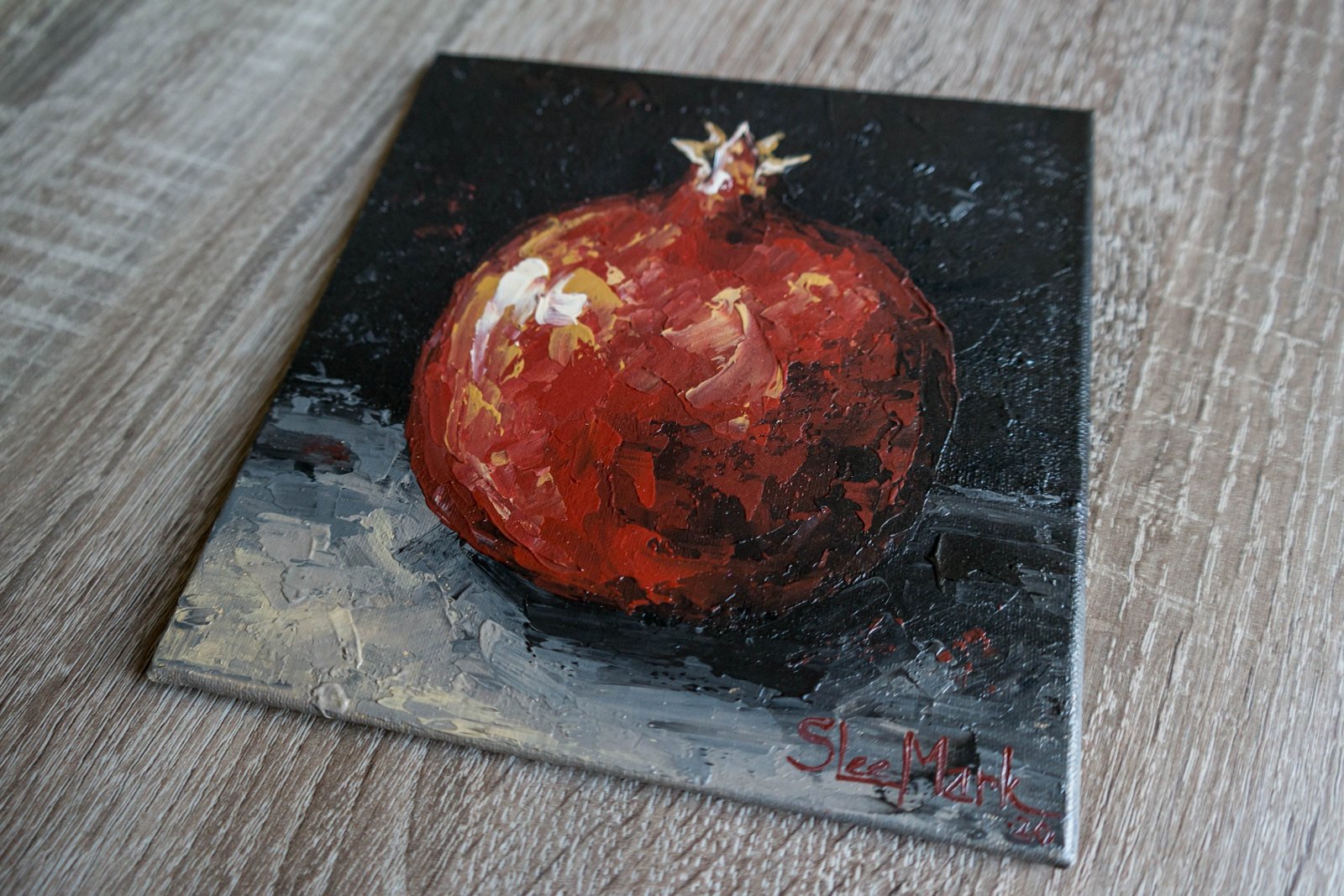 Pomegranate Original art 6" S. Lee Mark Stil life oil painting Fruit art Fruit still life Fruit painting Garnet art Home Living Decor Wall