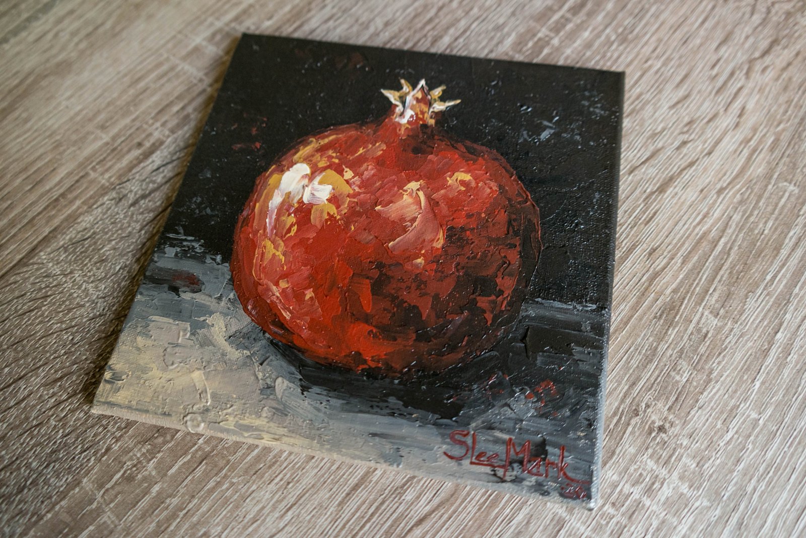 Pomegranate Original art 6" S. Lee Mark Stil life oil painting Fruit art Fruit still life Fruit painting Garnet art Home Living Decor Wall