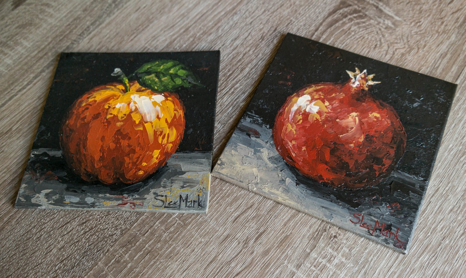 Pomegranate Original art 6" S. Lee Mark Stil life oil painting Fruit art Fruit still life Fruit painting Garnet art Home Living Decor Wall