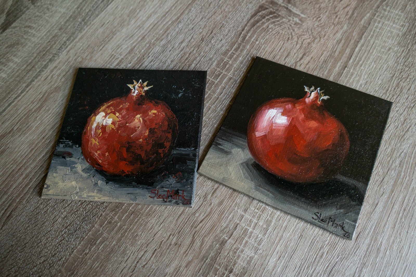 Pomegranate Original art 6" S. Lee Mark Stil life oil painting Fruit art Fruit still life Fruit painting Garnet art Home Living Decor Wall