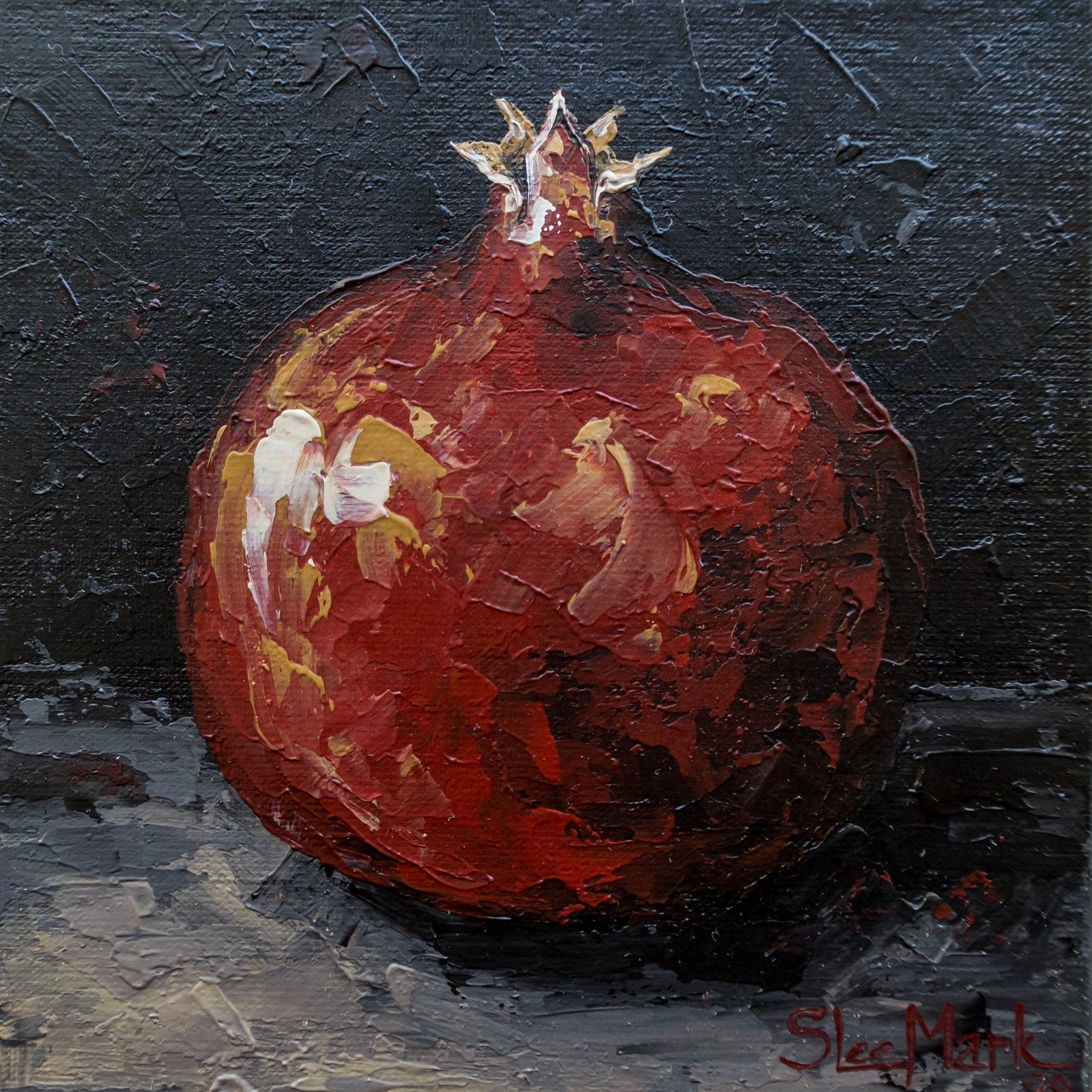Pomegranate Original art 6" S. Lee Mark Stil life oil painting Fruit art Fruit still life Fruit painting Garnet art Home Living Decor Wall