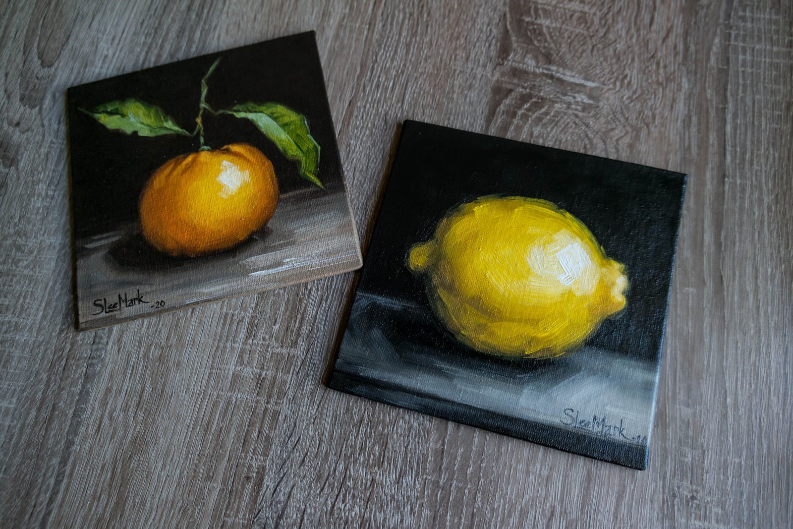 Lemon Original art 6x6 by S. Lee Mark - Stil life oil painting Fruit art Fruit still life Fruit painting Home Living Décor Wall Hangings