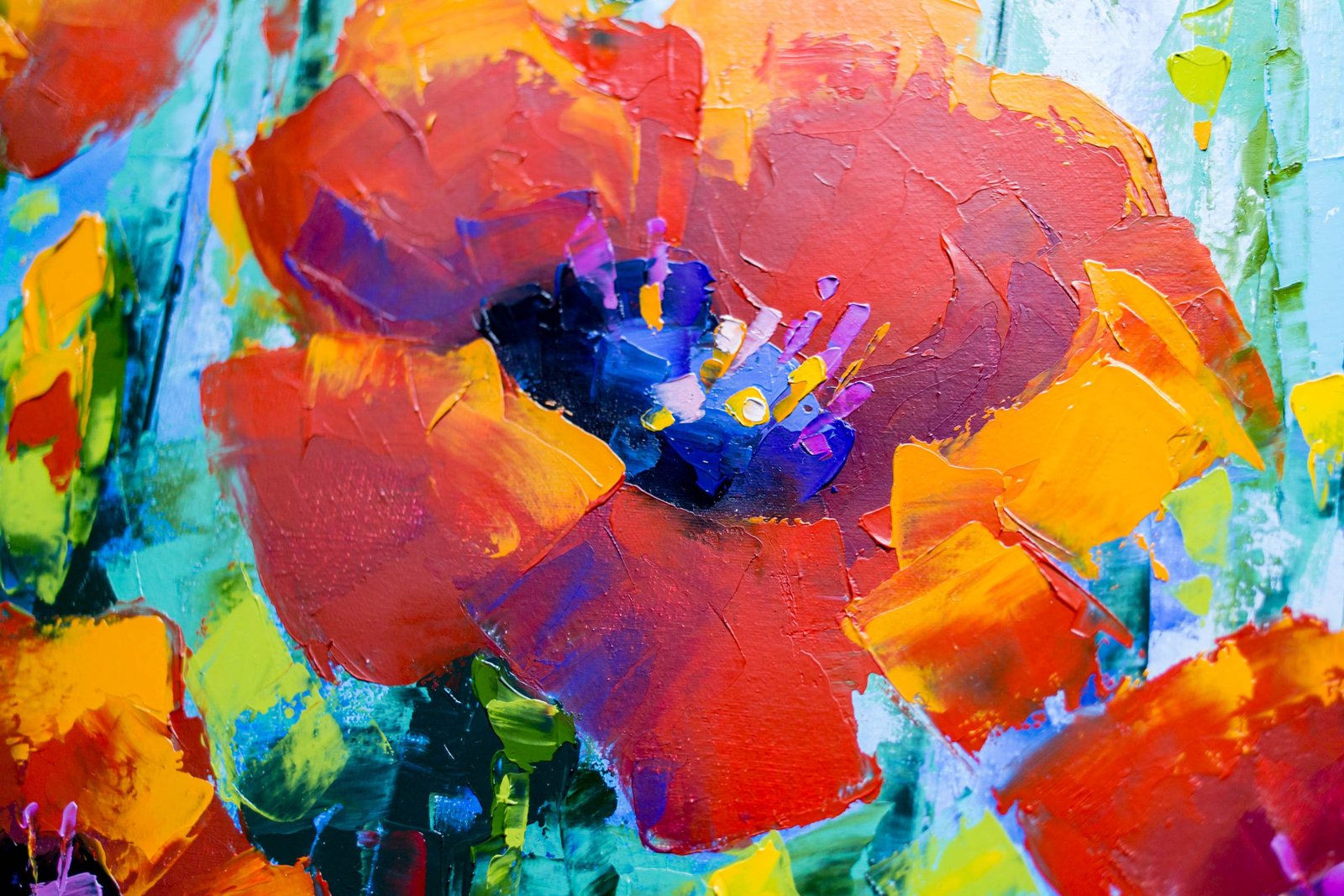 Poppies Original art 20" by S. Lee Mark - Flowers Still Life Art Poppies Flowers art Home Décor Wall Hangings Paintings Home & Living small