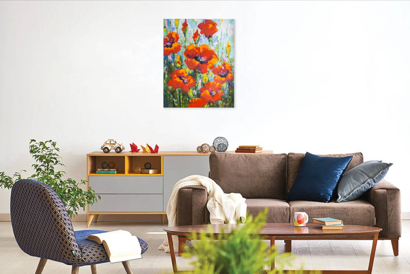 Poppies Original art 20" by S. Lee Mark - Flowers Still Life Art Poppies Flowers art Home Décor Wall Hangings Paintings Home & Living small