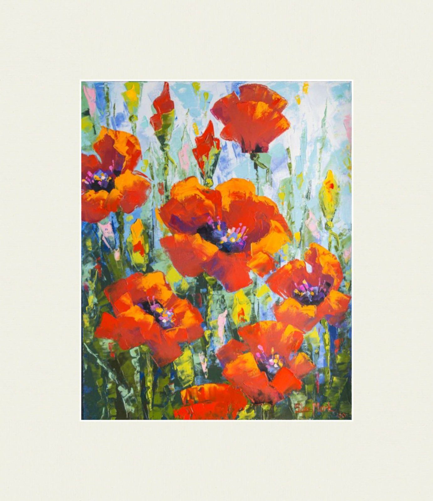 Poppies Original art 20" by S. Lee Mark - Flowers Still Life Art Poppies Flowers art Home Décor Wall Hangings Paintings Home & Living small