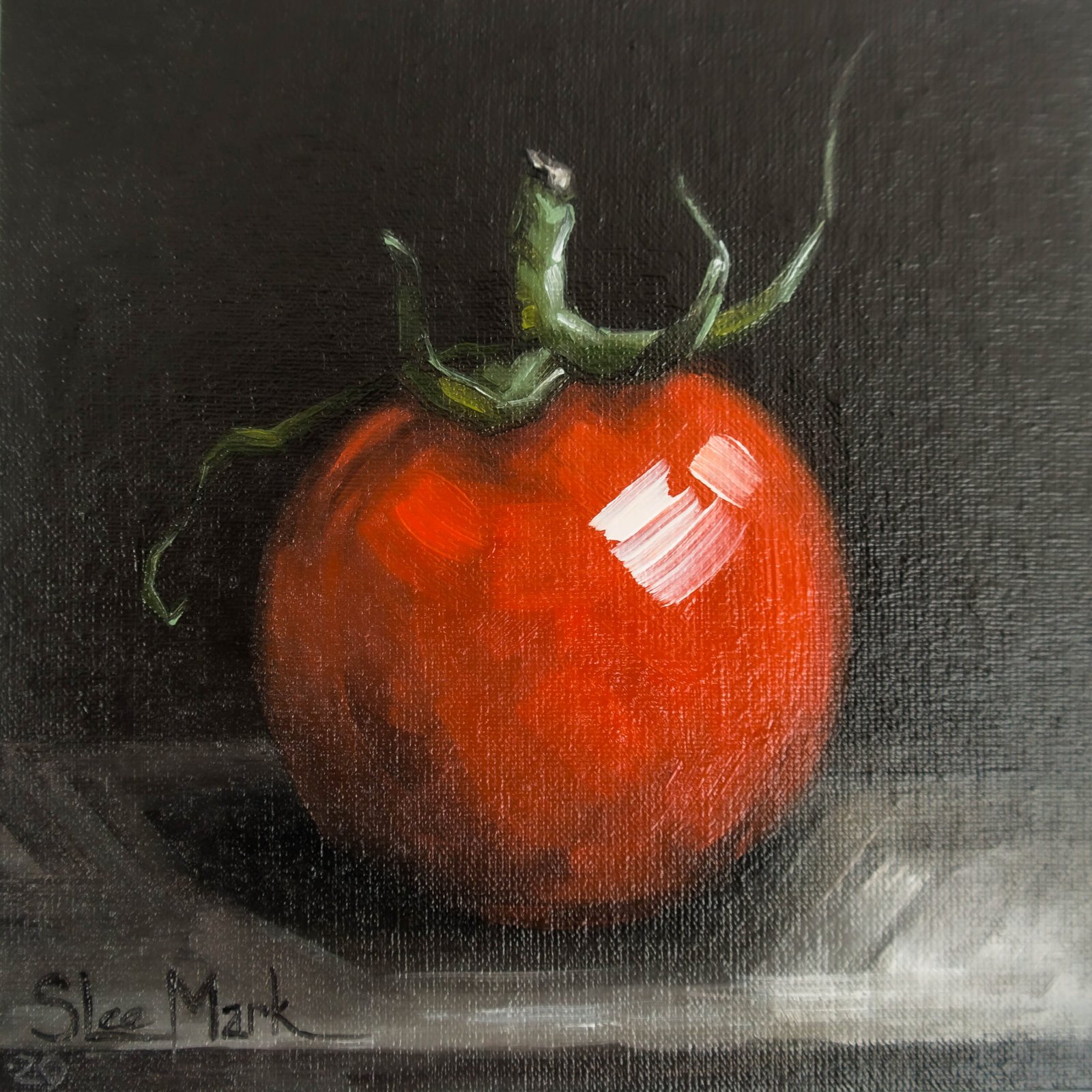 Tomato Original art 6x6 by S. Lee Mark - Stil life oil painting Fruit art Vegetable still life painting Small artwork Kitchen Decor