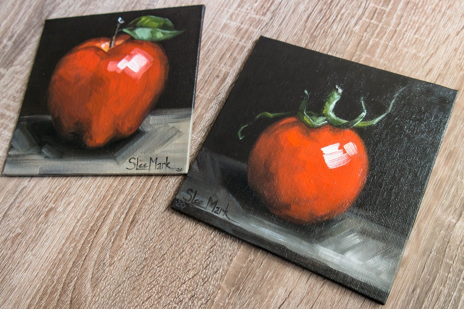 Tomato Original art 6x6 by S. Lee Mark - Stil life oil painting Fruit art Vegetable still life painting Small artwork Kitchen Decor