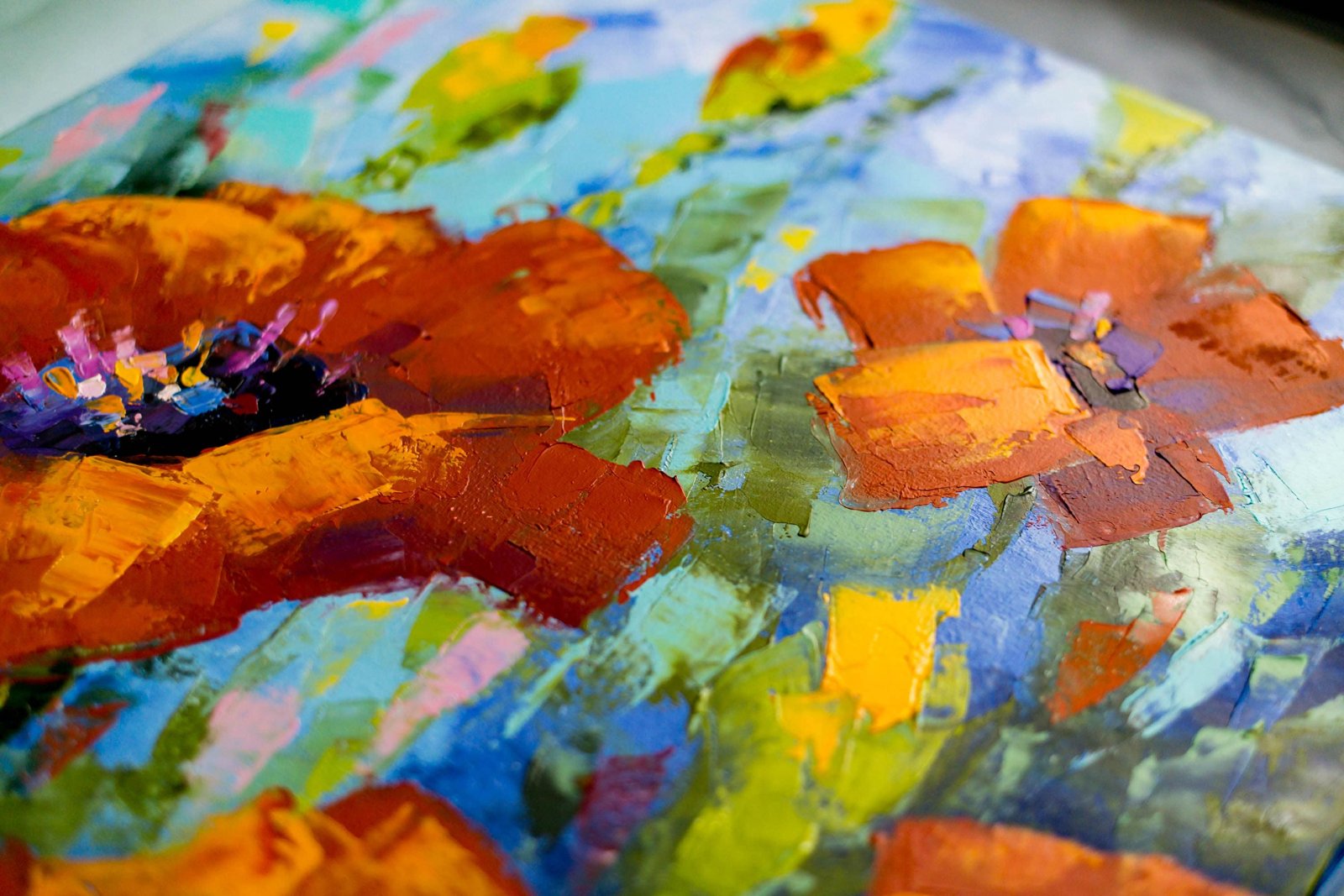 Poppies Original art 16" by S. Lee Mark - Flowers Still Life Art Poppies Flowers art Home Décor Wall Hangings Paintings Home & Living small