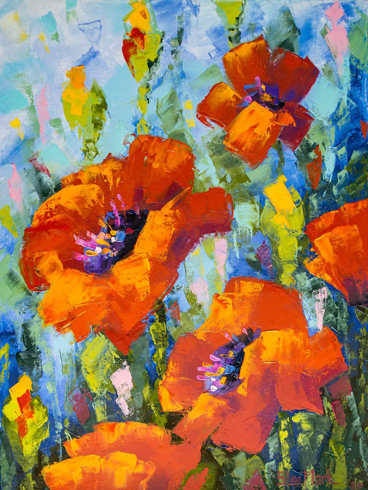 Poppies Original art 16" by S. Lee Mark - Flowers Still Life Art Poppies Flowers art Home Décor Wall Hangings Paintings Home & Living small