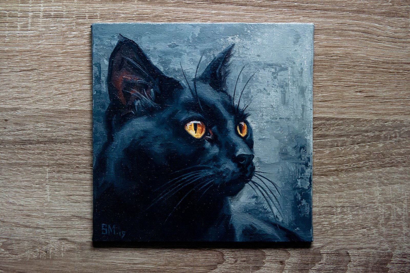 Cat oil painting, Pet portrait, Black cat, Cat portrait, Animal painting, Animal art, Original art, 6x6 by S.Lee Mark
