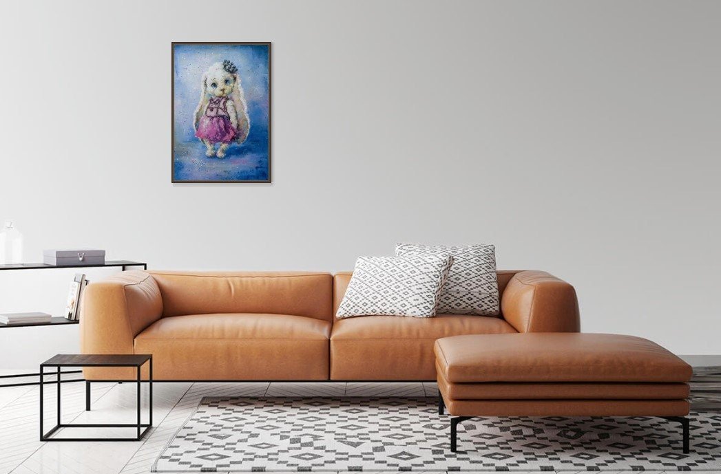 Barbie Rabbit Betti 20" Modern Original art by S. Lee Mark rabbit princess bunny animal fine art painting rabbit queen Barbie bunny pink