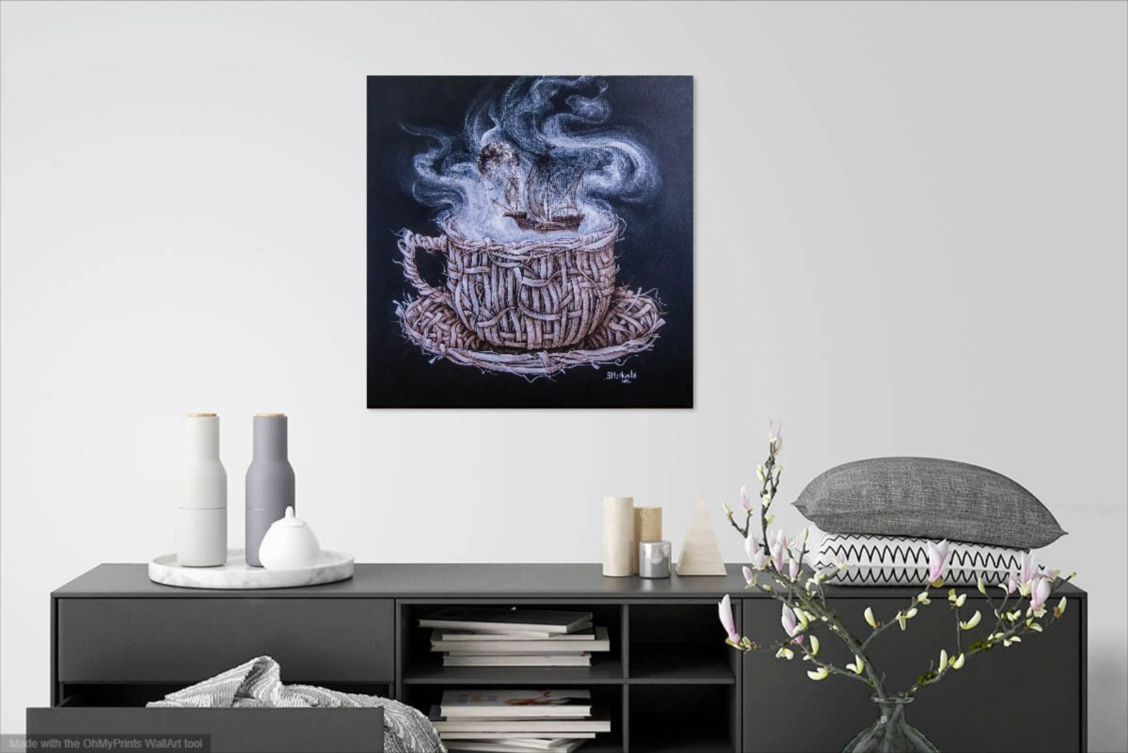 Coffee dreams 20" Original art Modern by S. Lee Mark Network oil painting Coffee Cup painting Coffee art Home Décor Wall Hangings Paintings