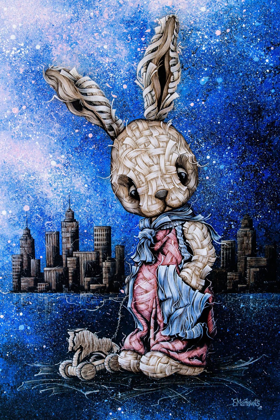 Rabbit Romeo 26" Original Modern art by S. Lee Mark Home & Living Home Décor Wall Décor Wall Hangings Rabbit Paintings Banny
