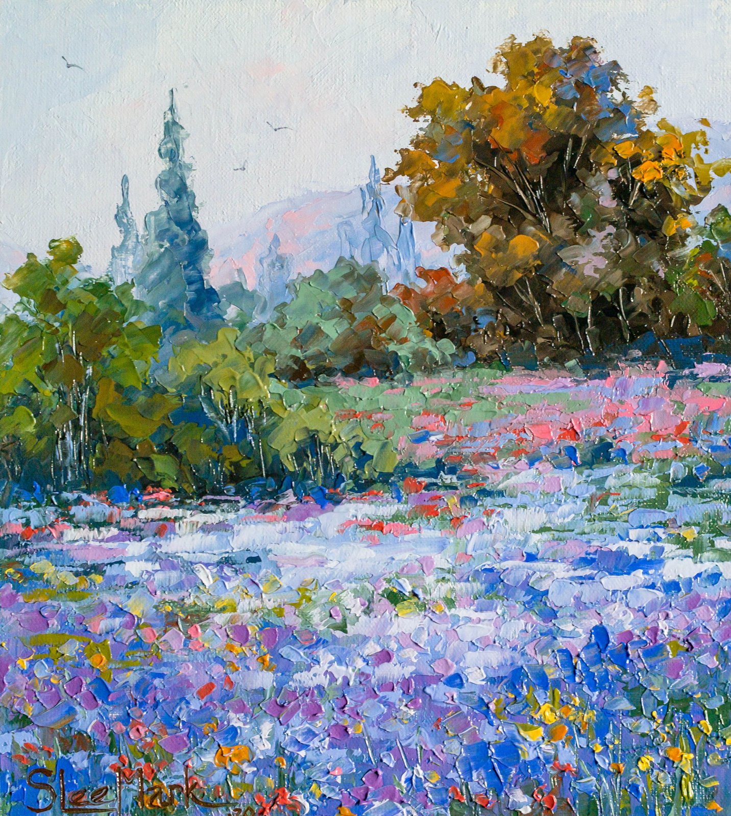 Flowers Original art 8" by S. Lee Mark - Flowers Still Life Art Flowers field art Home Décor Wall Hangings Paintings Home & Living small art