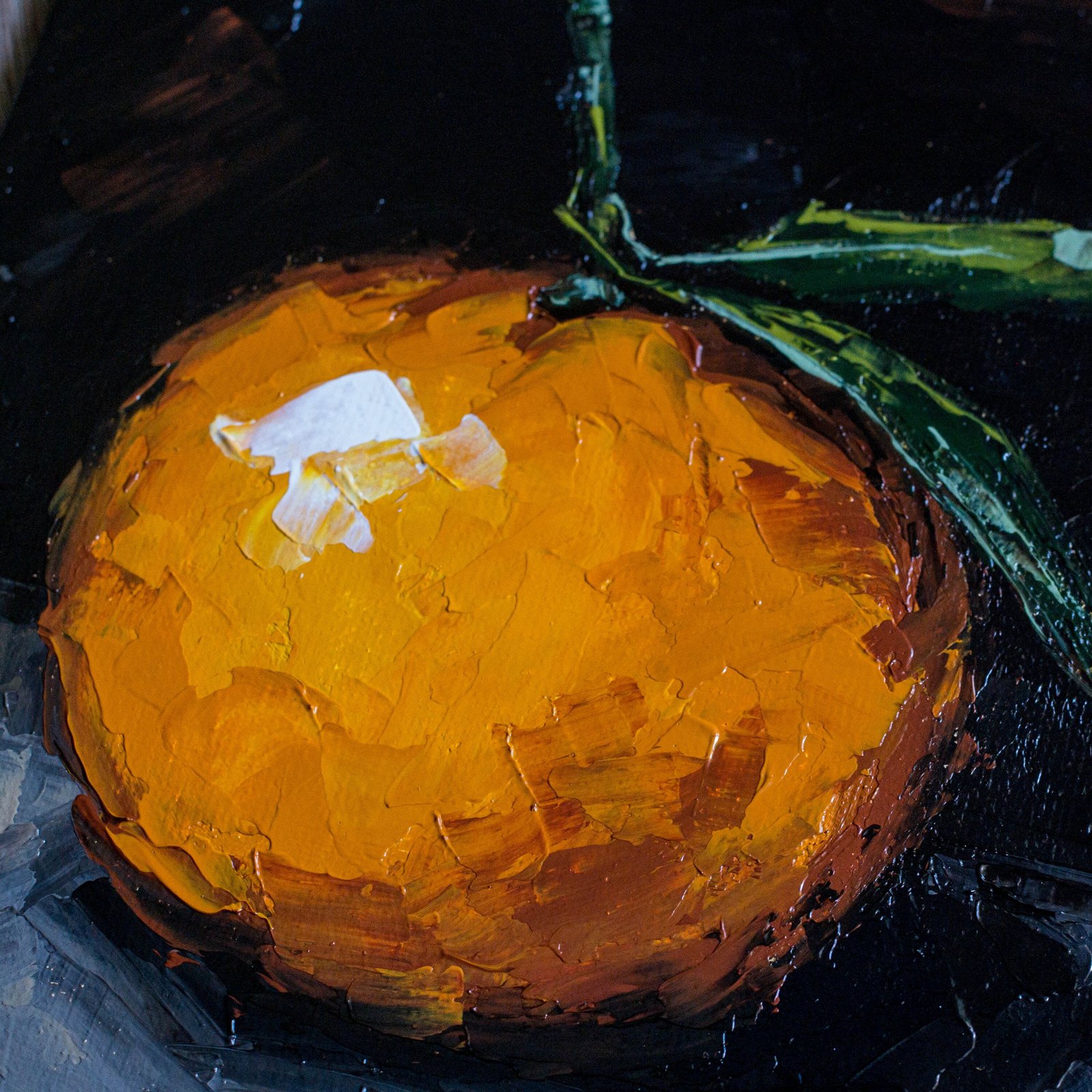 Mandarine leaf Original art 6x6 by S. Lee Mark Fruit Stil life oil painting Fruit art Fruit painting Citrus art Home Décor Wall Hangings