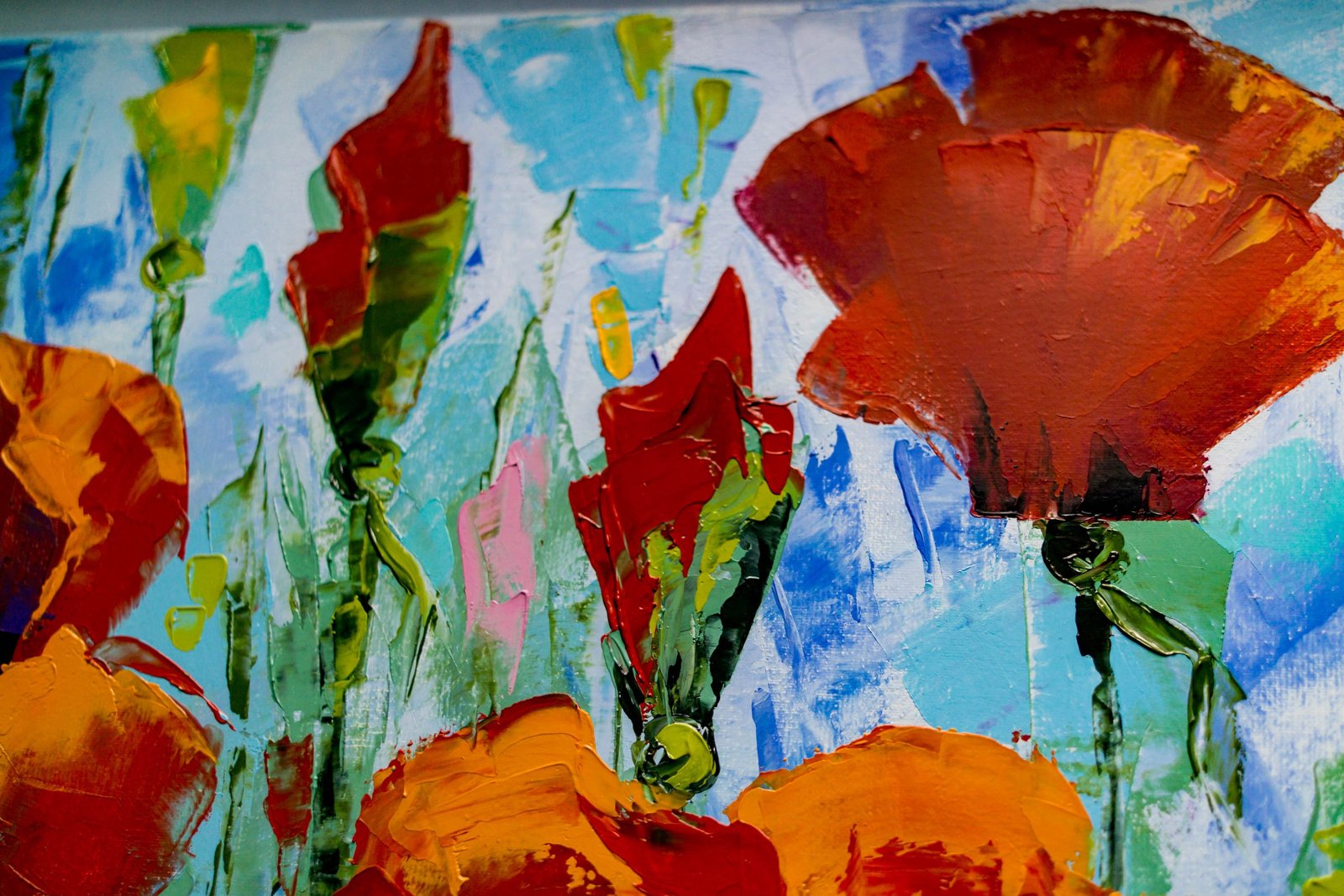 Poppies Original art 20" by S. Lee Mark - Flowers Still Life Art Poppies Flowers art Home Décor Wall Hangings Paintings Home & Living small