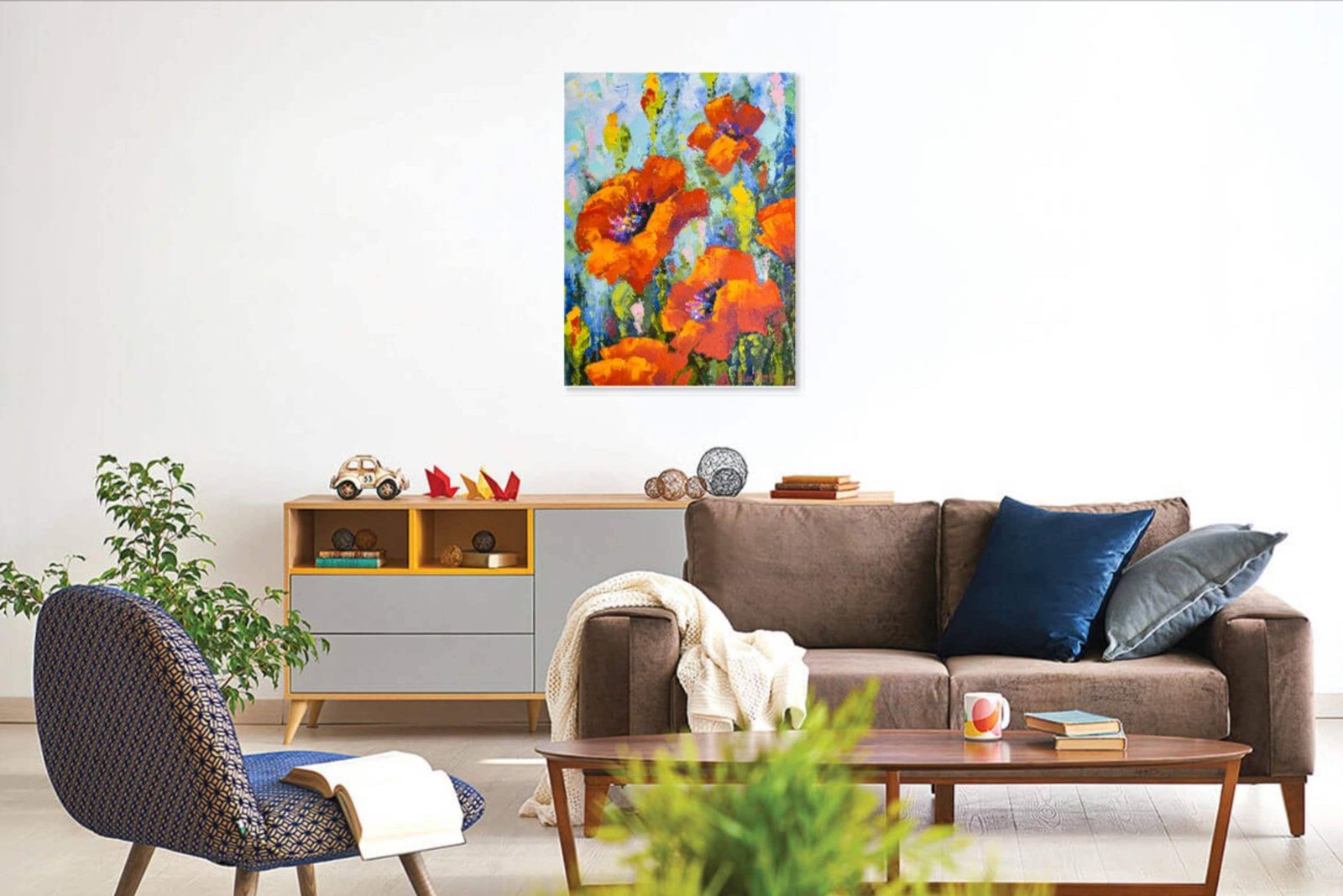Poppies Original art 16" by S. Lee Mark - Flowers Still Life Art Poppies Flowers art Home Décor Wall Hangings Paintings Home & Living small