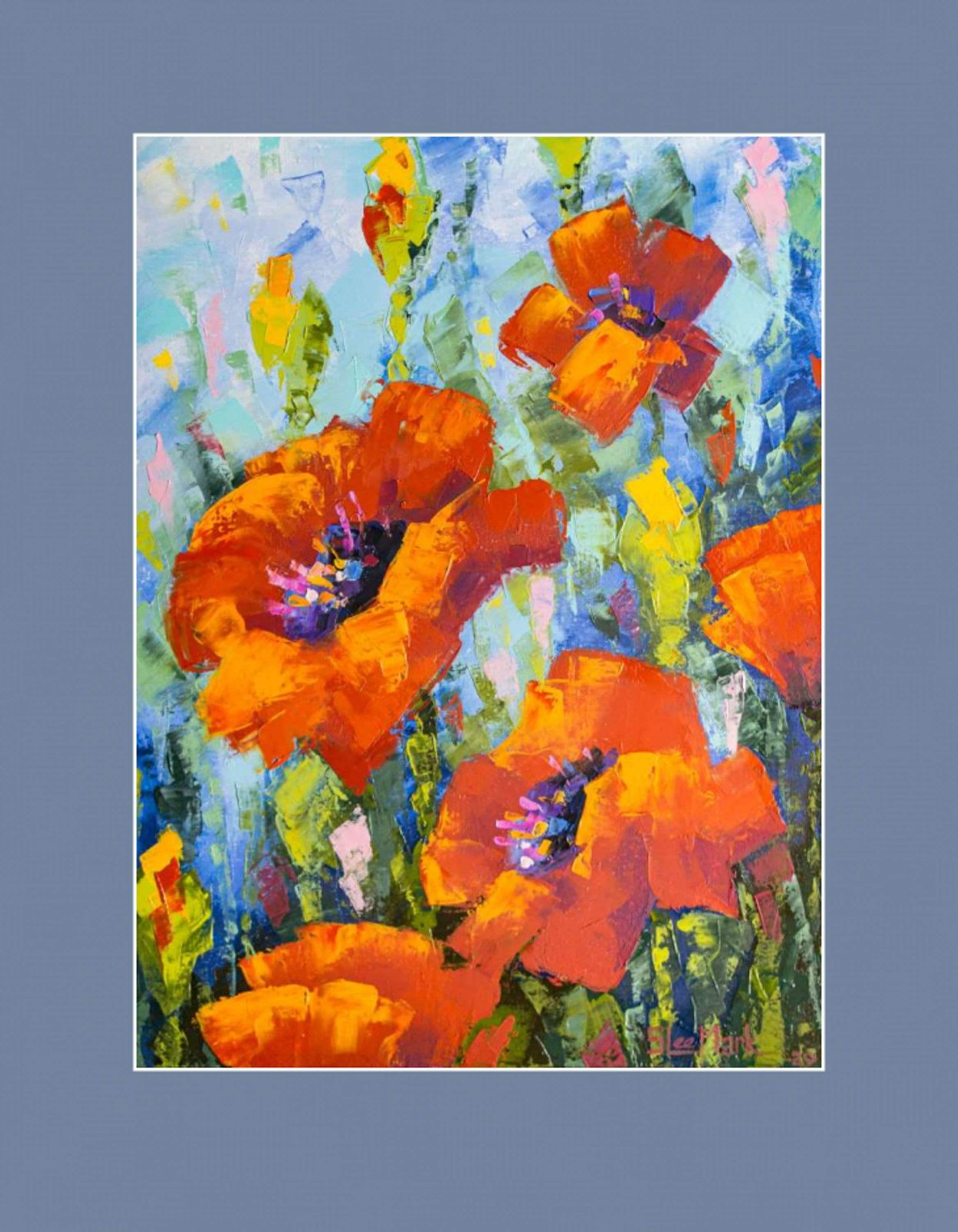 Poppies Original art 16" by S. Lee Mark - Flowers Still Life Art Poppies Flowers art Home Décor Wall Hangings Paintings Home & Living small