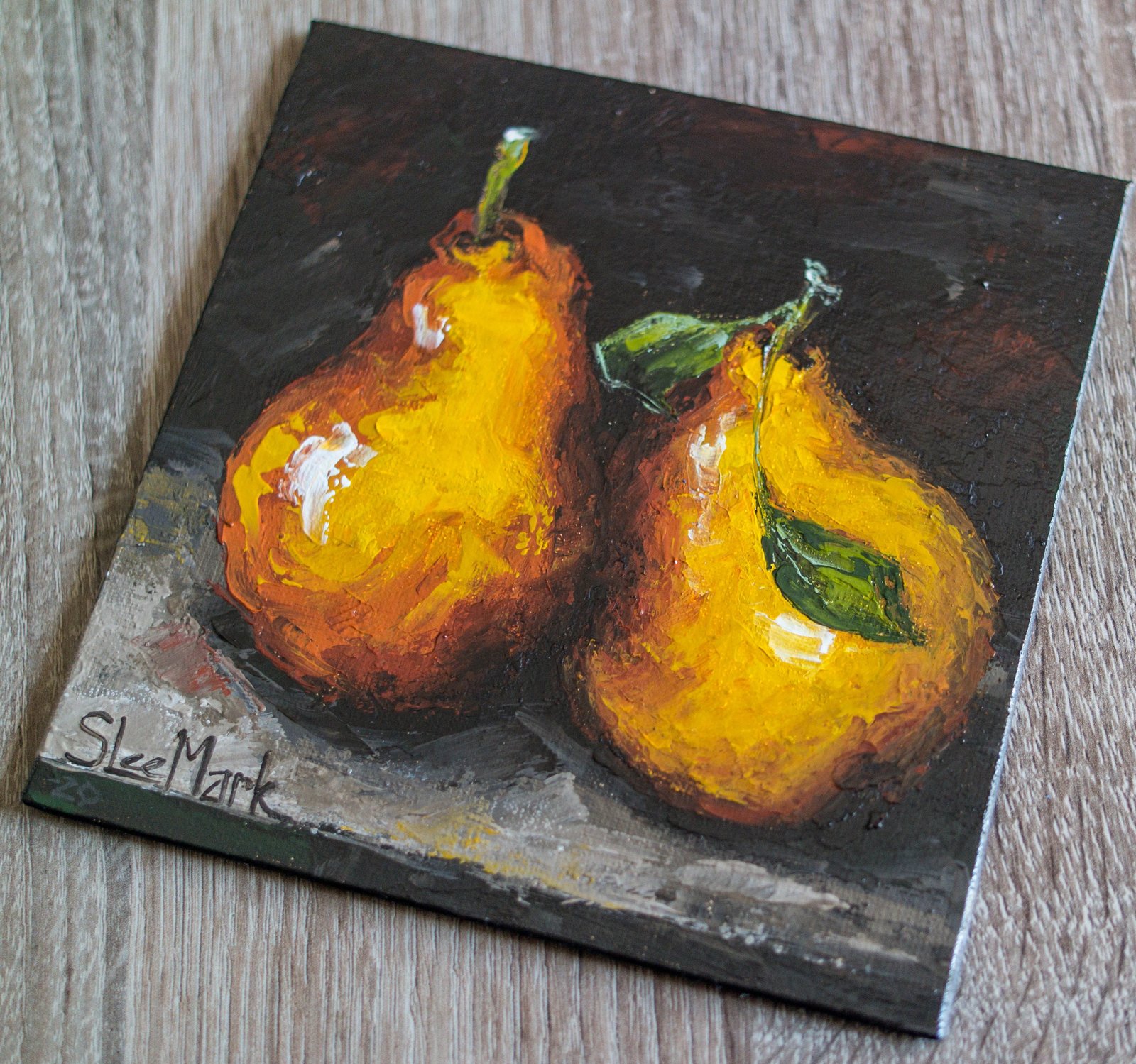 Pears Original art 6x6 by S. Lee Mark Stil life oil painting Fruit art Fruit still life Fruit painting Citrus art Home Décor Wall Hangings