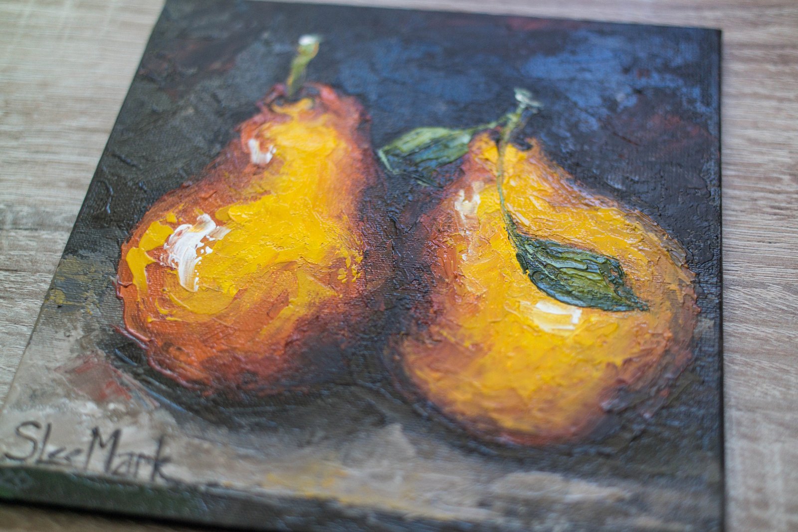 Pears Original art 6x6 by S. Lee Mark Stil life oil painting Fruit art Fruit still life Fruit painting Citrus art Home Décor Wall Hangings