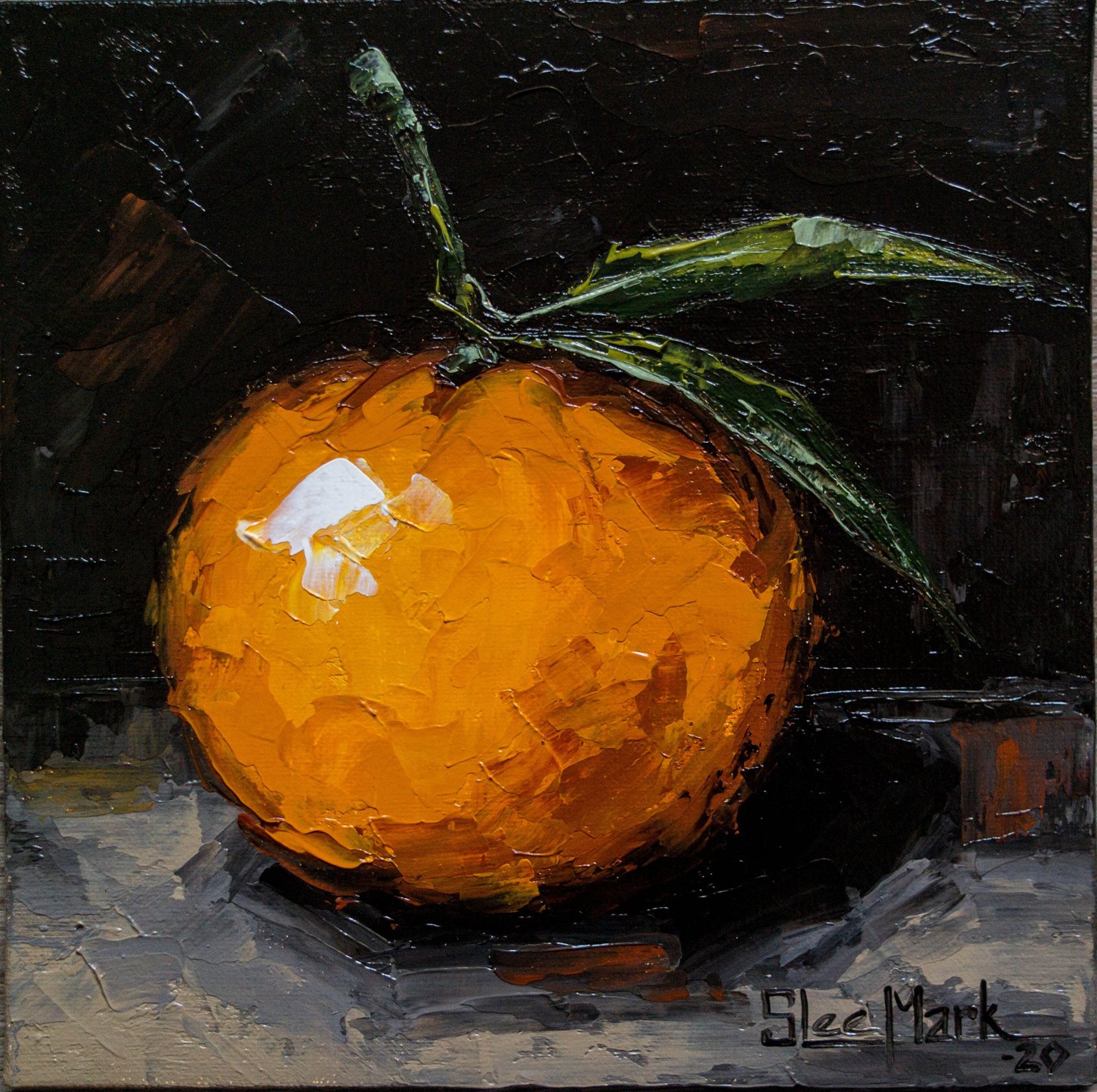 Mandarine leaf Original art 6x6 by S. Lee Mark Fruit Stil life oil painting Fruit art Fruit painting Citrus art Home Décor Wall Hangings