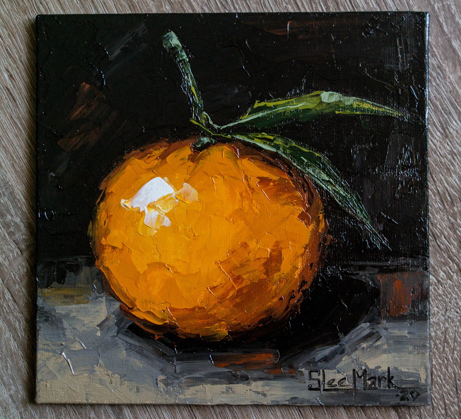 Mandarine leaf Original art 6x6 by S. Lee Mark Fruit Stil life oil painting Fruit art Fruit painting Citrus art Home Décor Wall Hangings