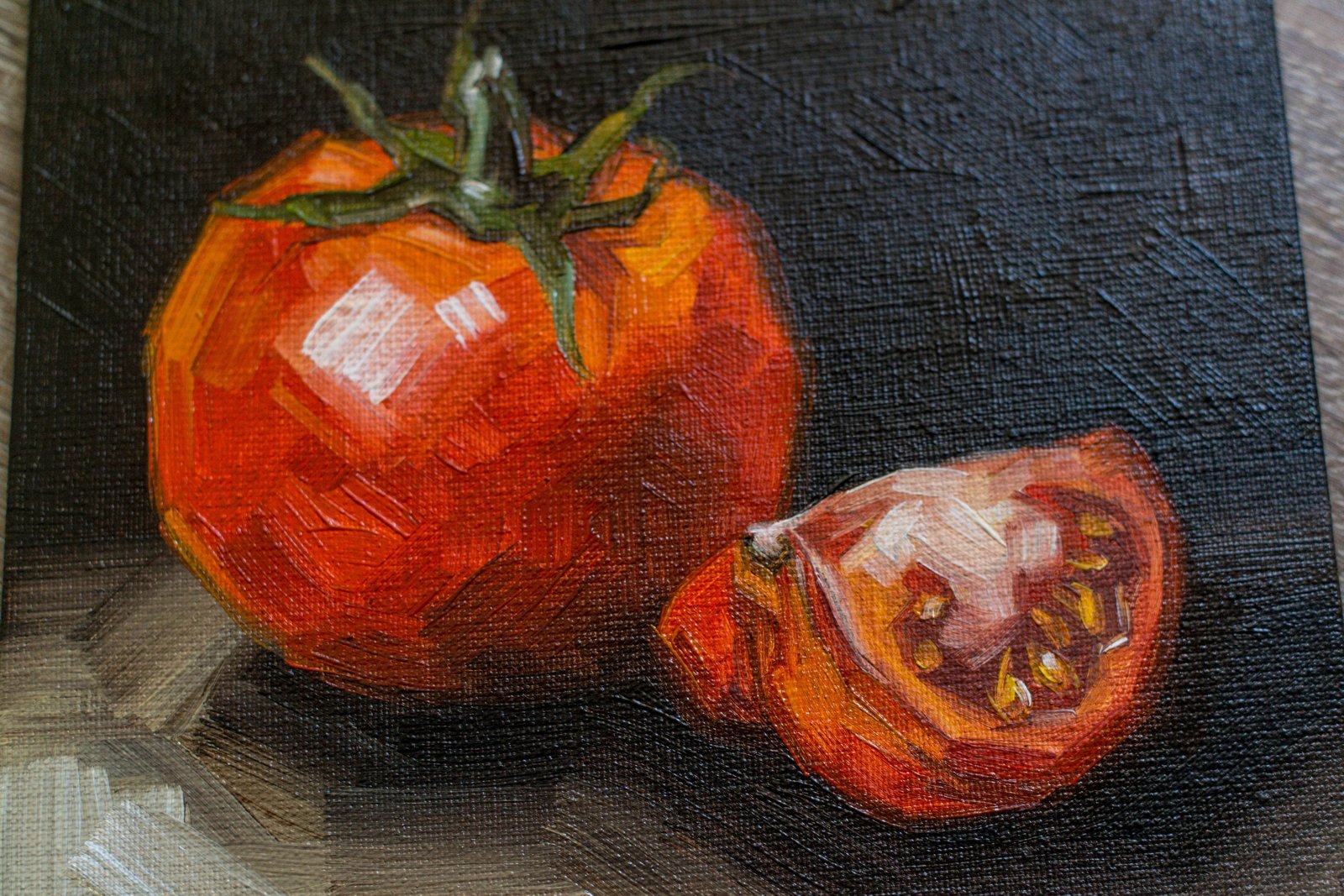 Tomato slice Original art 6x6 by S. Lee Mark - Stil life oil painting Fruit art Fruit still life Fruit painting Home Living Decor Wall